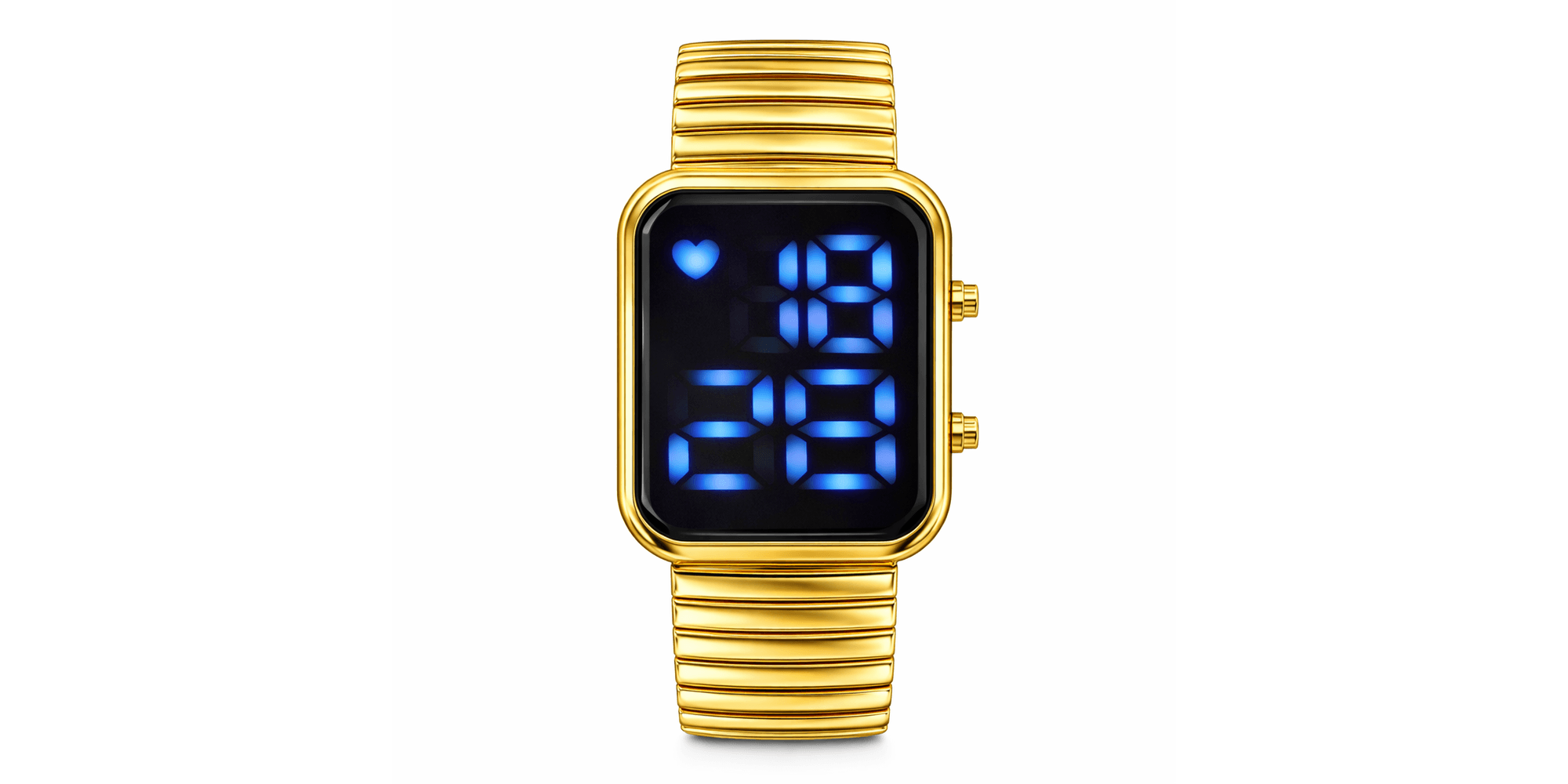 Relógio Led Digital Quadrado Elástico Aço Dourado 