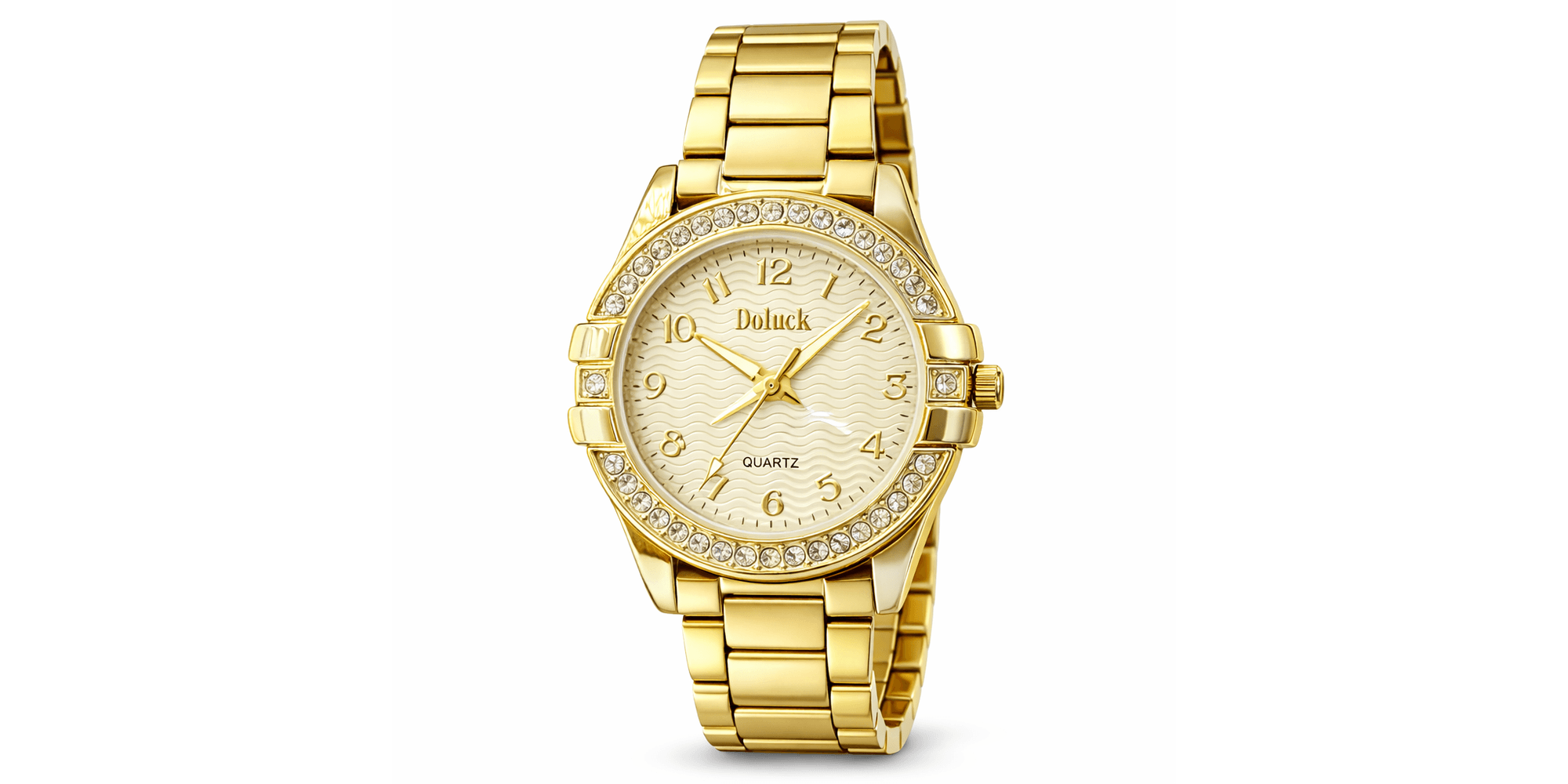 Relógio Doluck Redondo Cravejado Aço Dourado