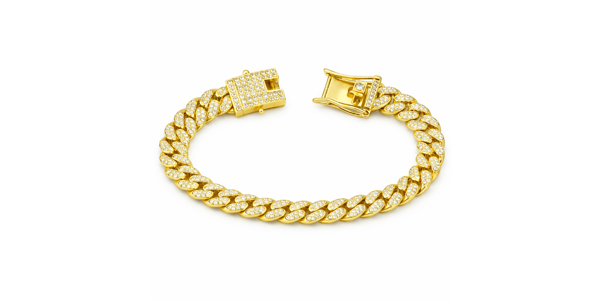 Pulseira Ice Cravejada Trava Dupla Banhado a Ouro 18K