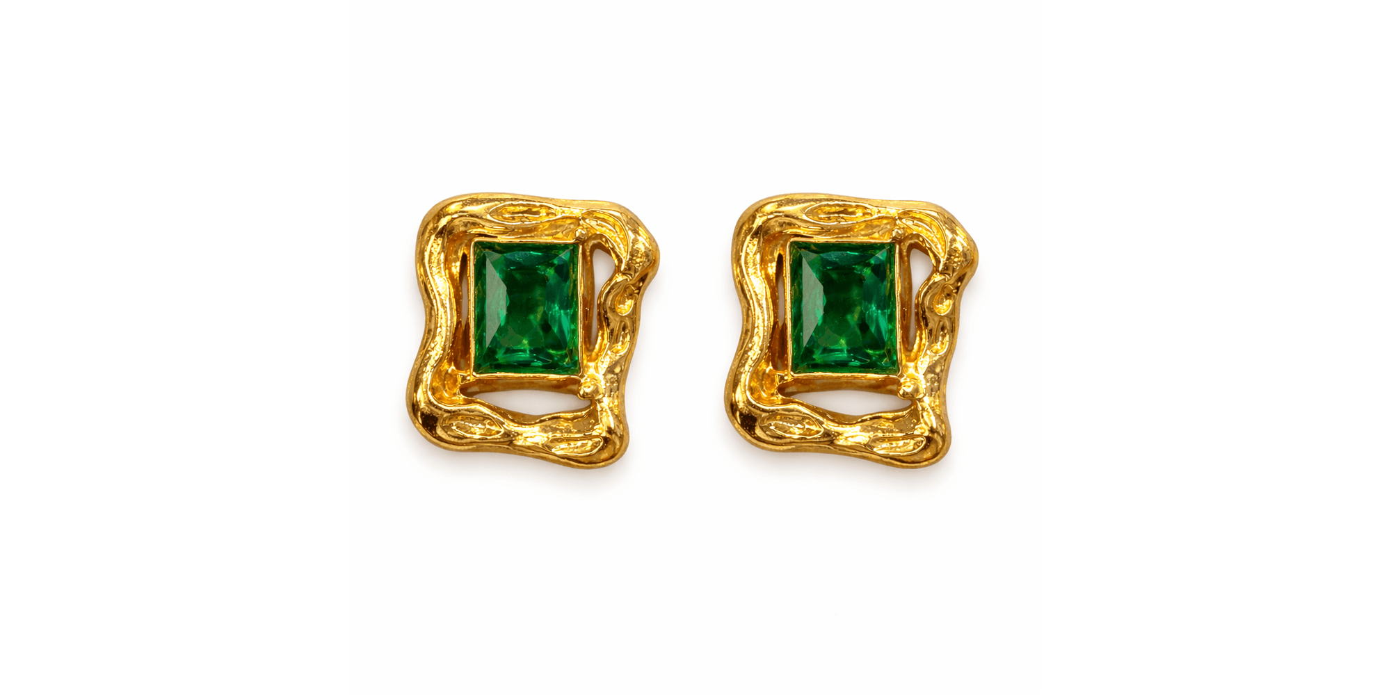 Brinco Geométrico Verde Banhado a Ouro 18K