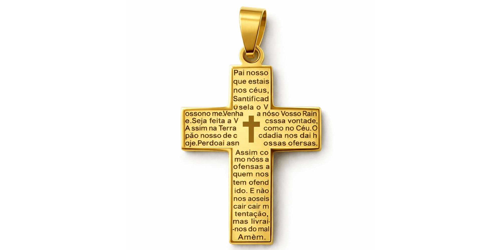 Pingente Cruz Pai Nosso Aço Dourado
