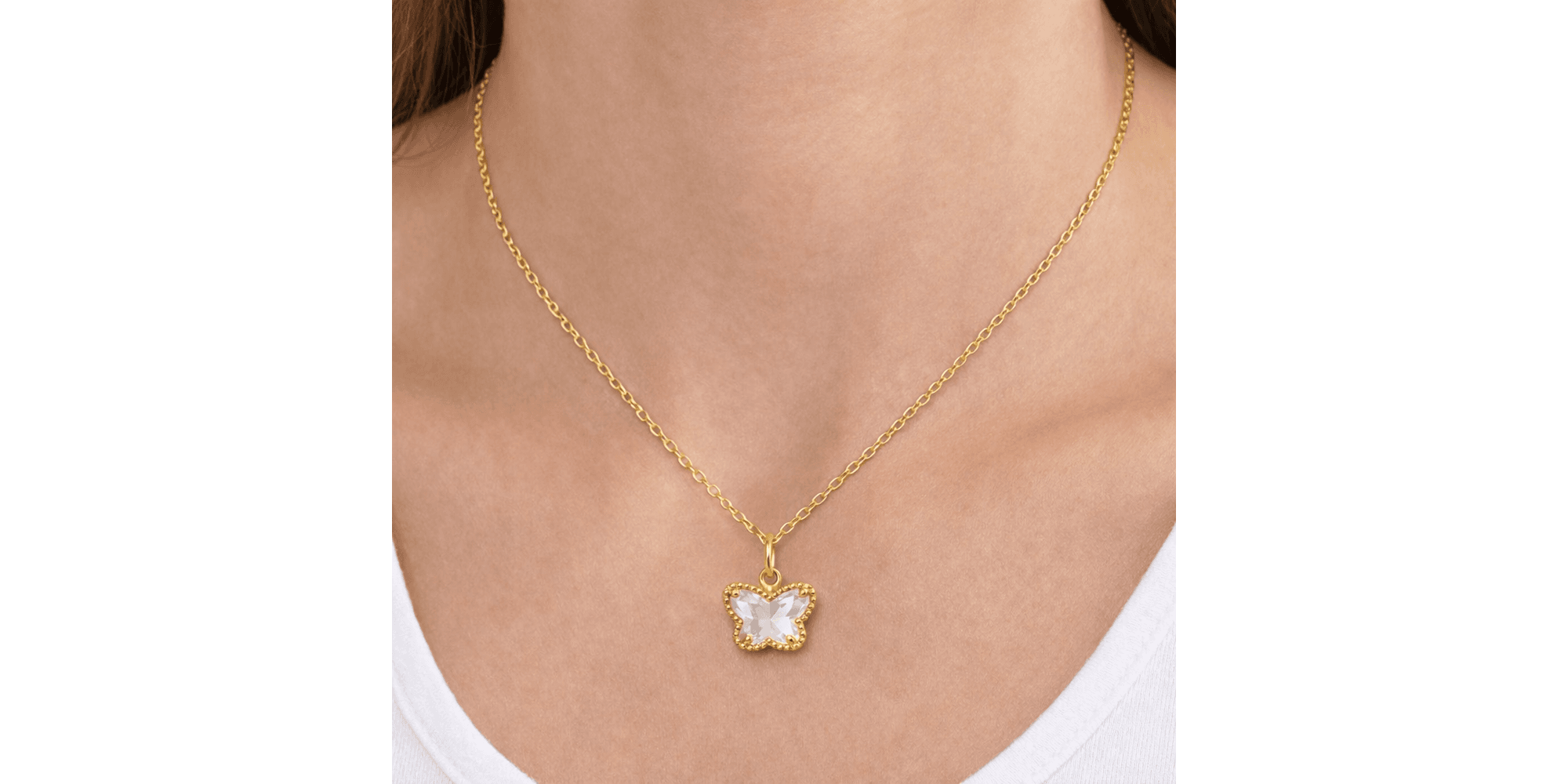 Conjunto Borboleta Cristal Banhado a Ouro 18K