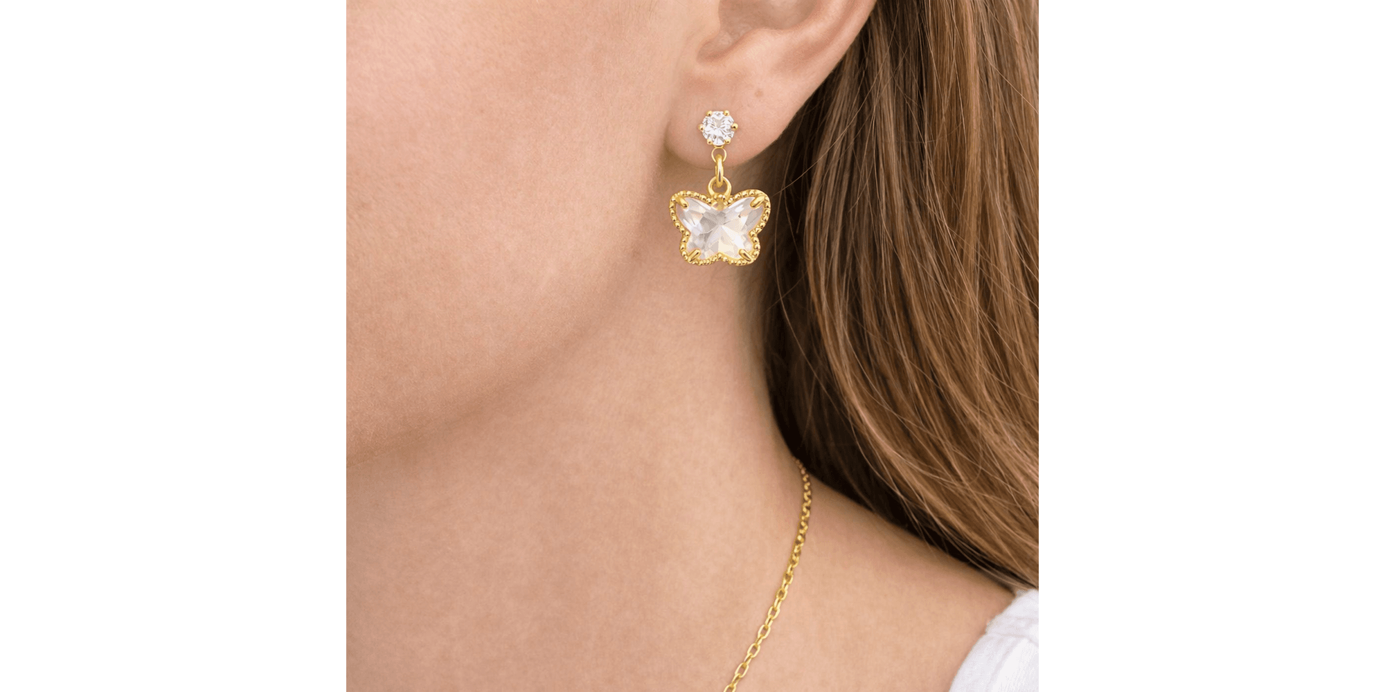 Conjunto Borboleta Cristal Banhado a Ouro 18K