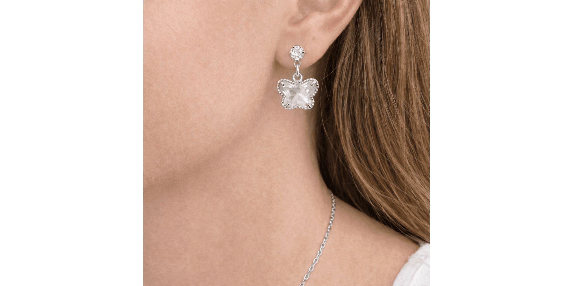 Conjunto Borboleta Cristal Banhado a Prata 925