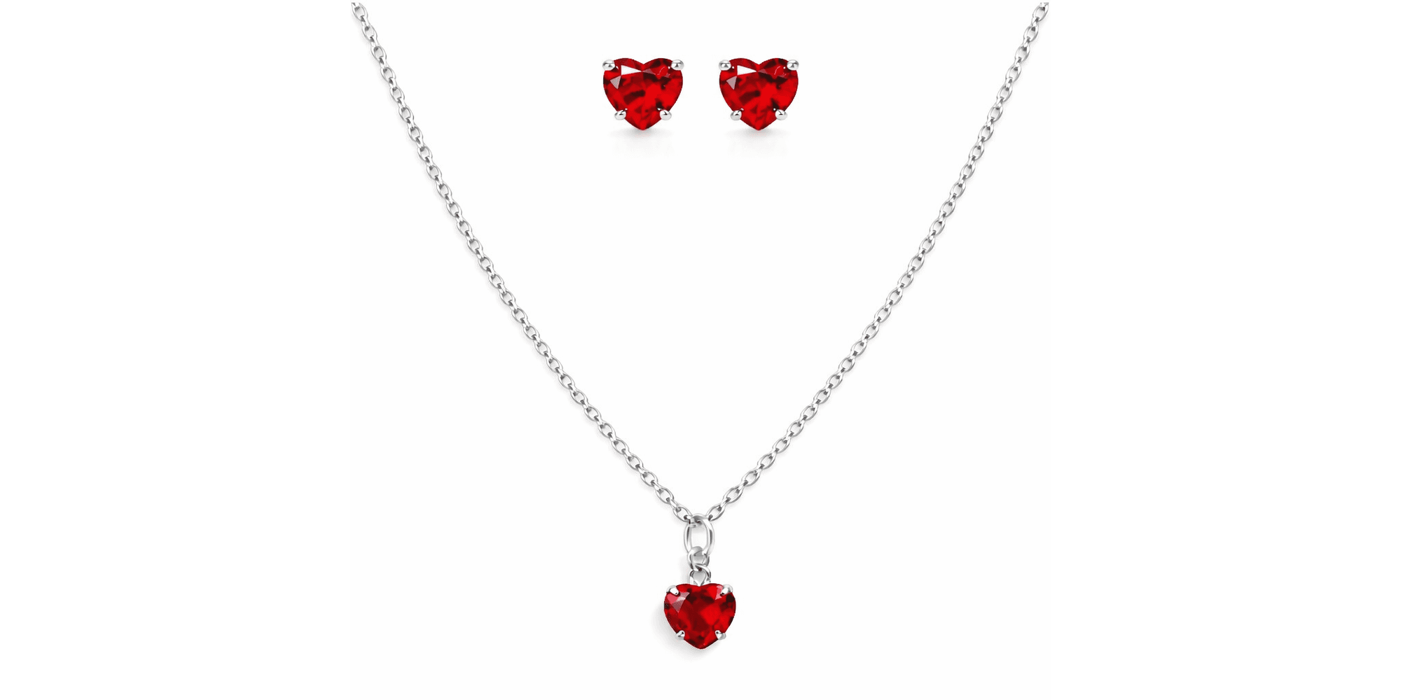 Conjunto Coração Vermelho Zircônia Banhado a Ouro 18K