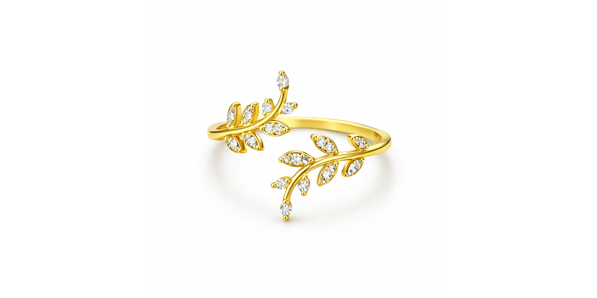 Anel Ramo Duplo Regulável Cristal Cravejado Banhado a Ouro 18K