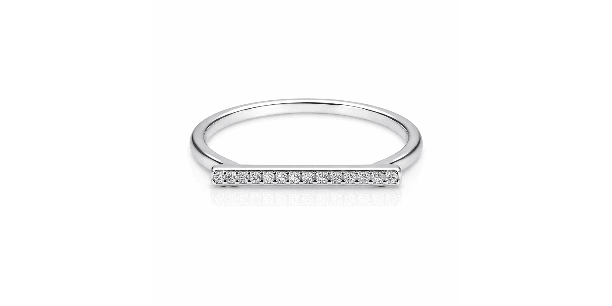 Anel Reto Cristal Cravejado Banhado a Prata 925