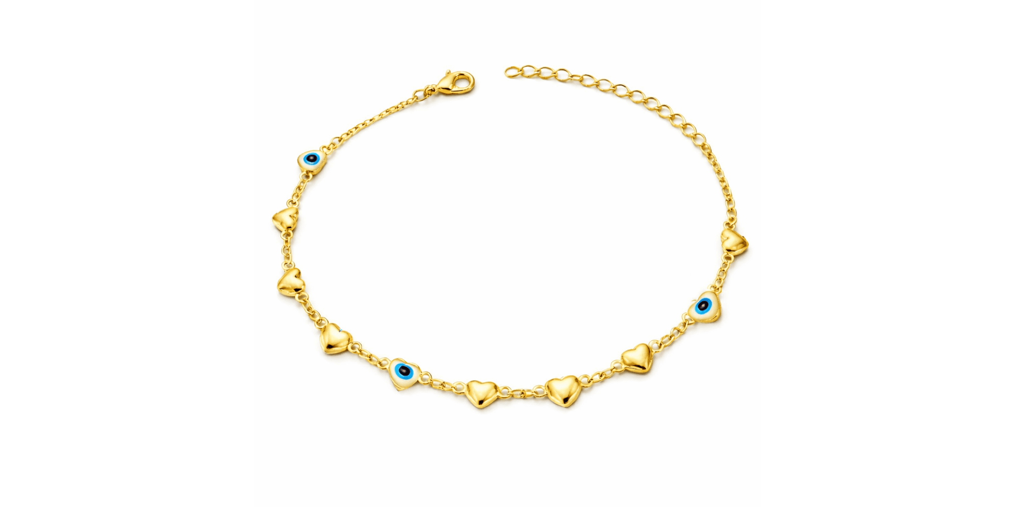 Pulseira Olho Grego Liso Branco Azul Claro Banhado a Ouro 18K 