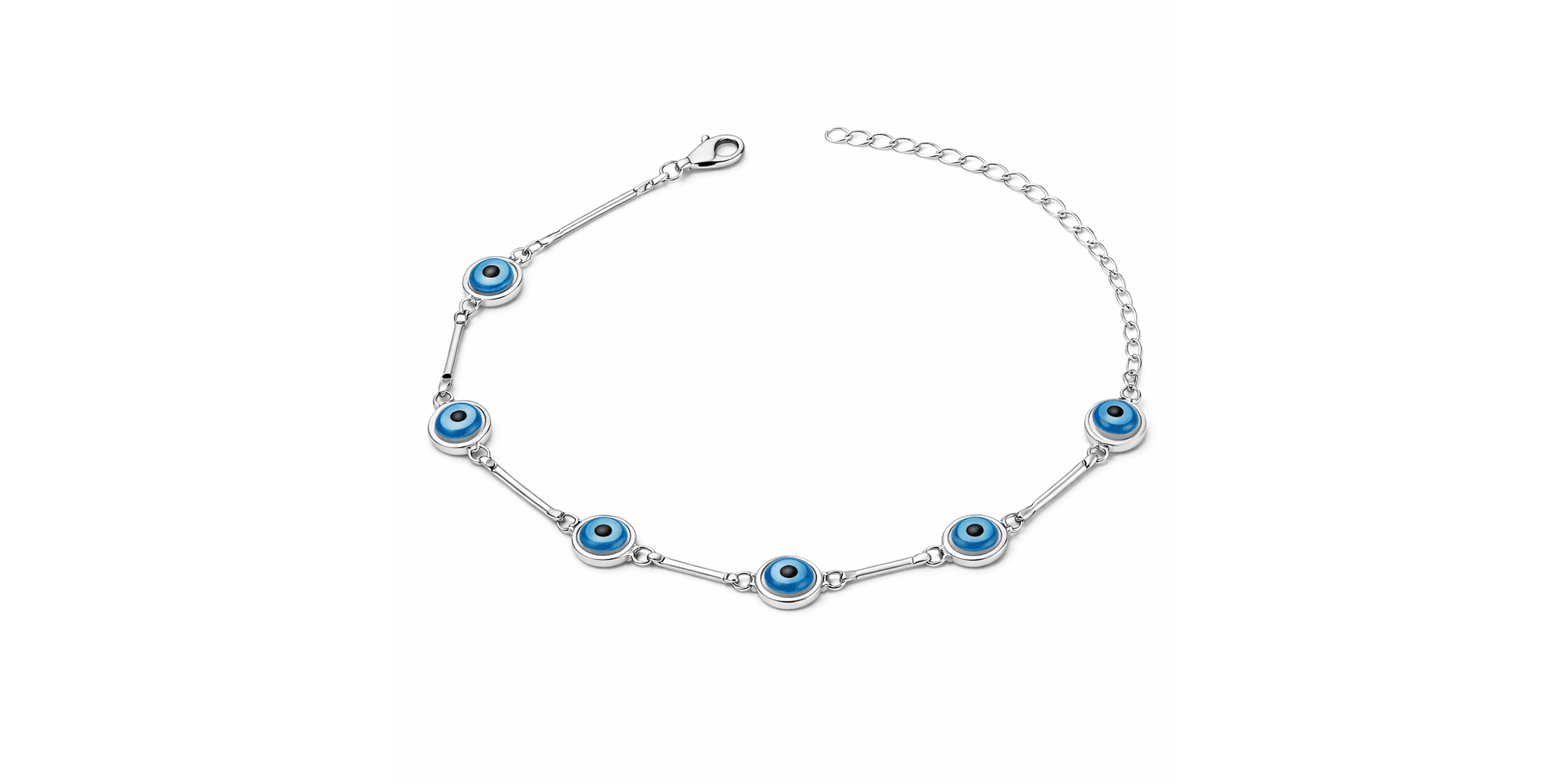 Pulseira Olho Grego Redondo Branco Azul Claro Palito Banhado A 925