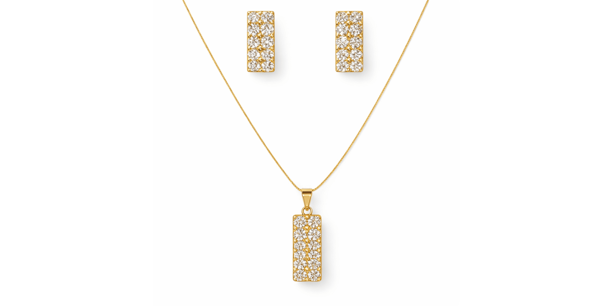 Conjunto Retangular Strass Banhado a Ouro 18k