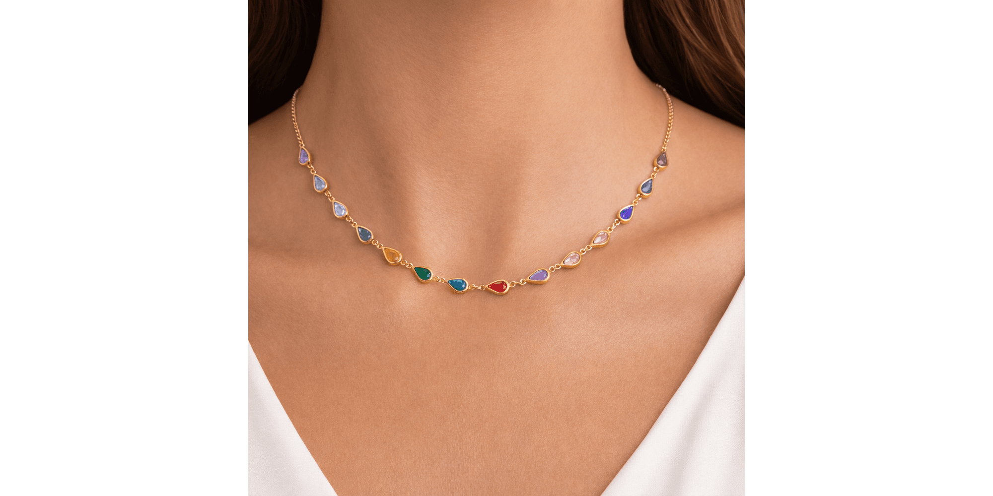 Colar Tiffany Gota Colorida Banhado a Ouro 18K