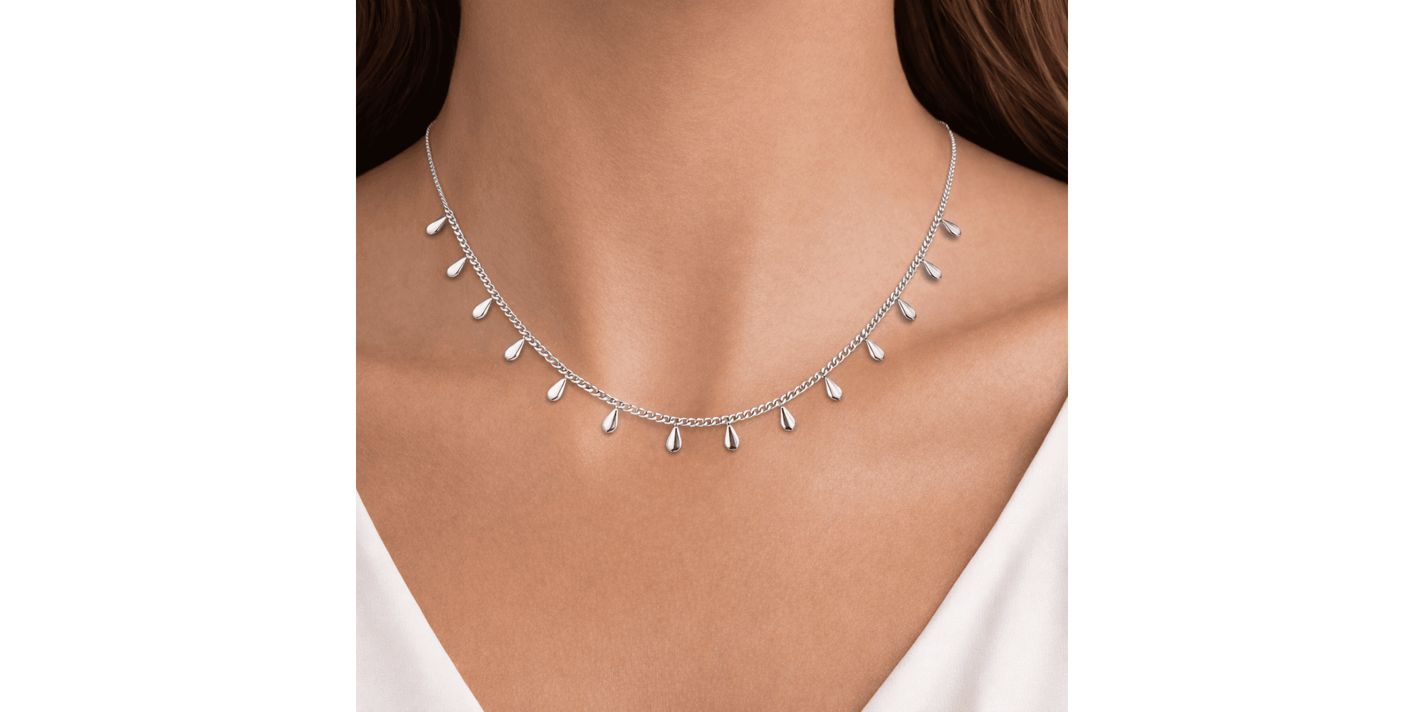 Colar Gota Contínua Banhado a Prata 925