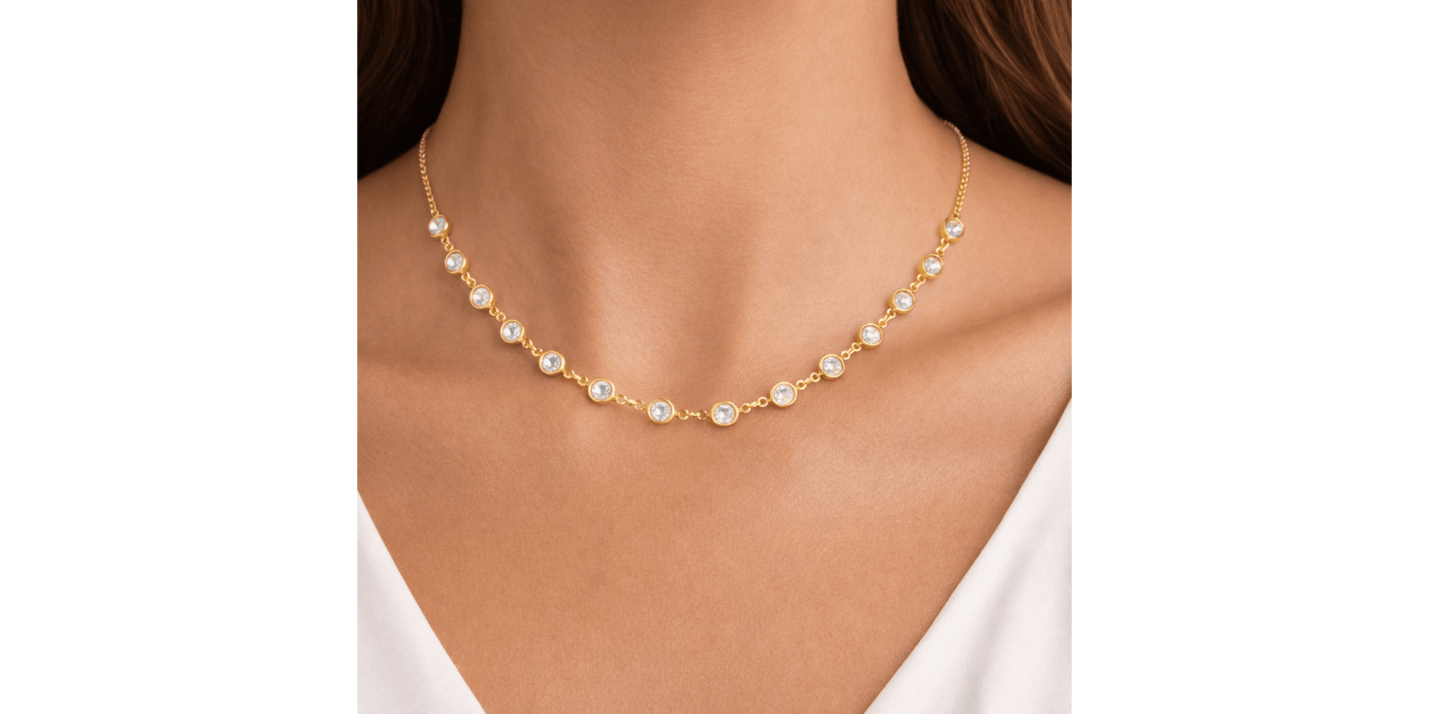 Colar Tiffany Cristal Banhado Ouro 18K