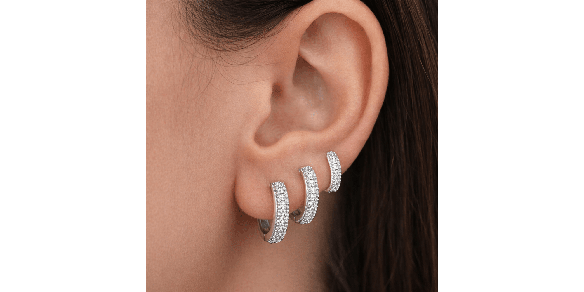 Brinco Trio Argola Click Cravejada Banhado a Prata 925