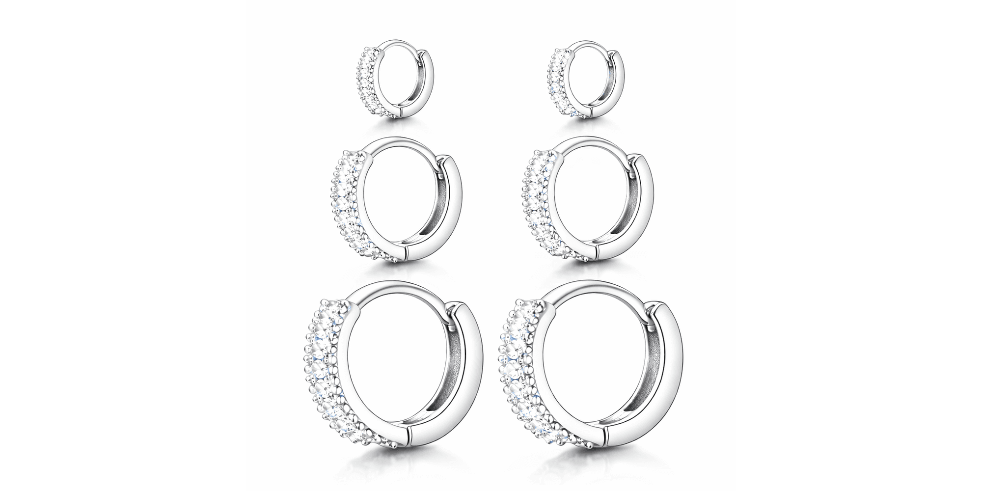 Brinco Trio Argola Click Cravejada Banhado a Prata 925