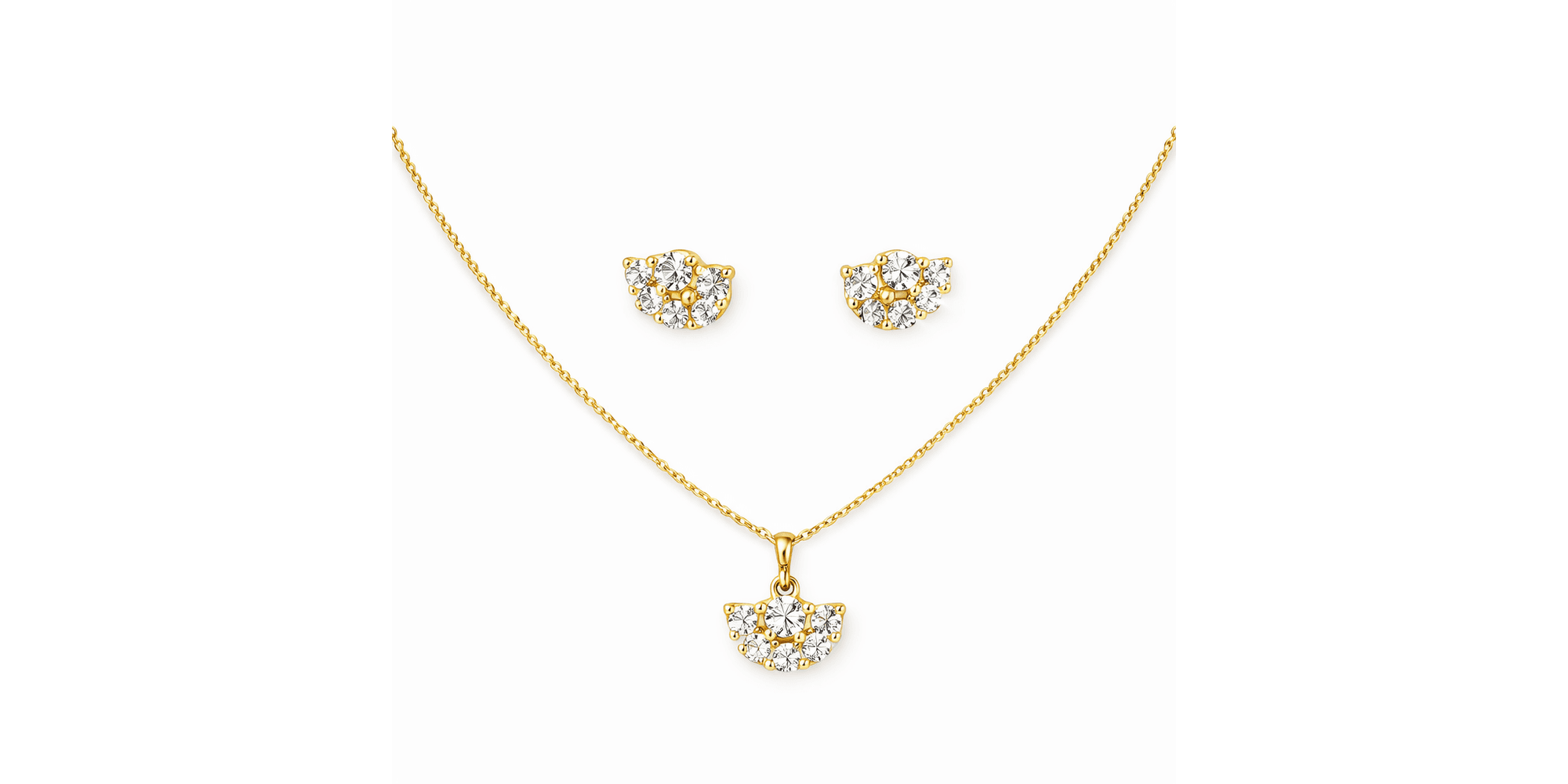 Conjunto Leque Strass Veneziana Banhado a Ouro 18K