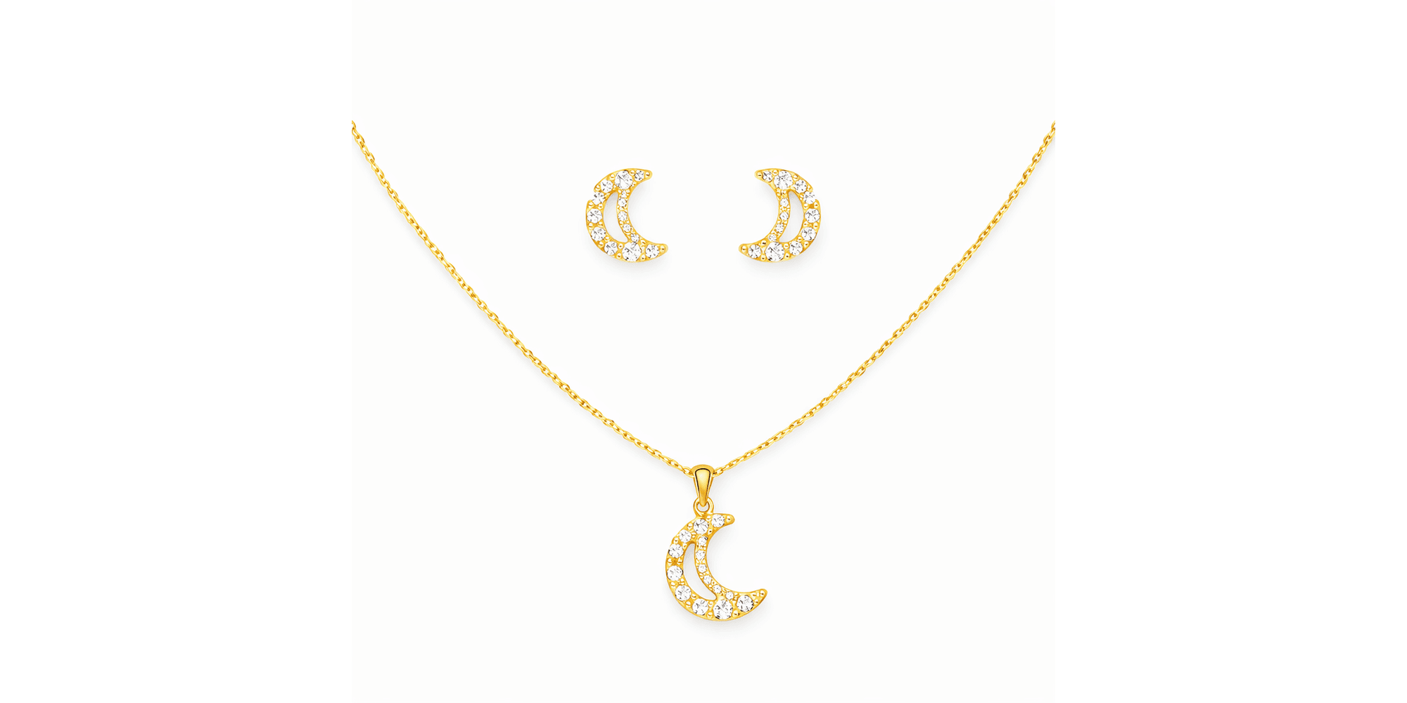 Conjunto Meia Lua Veneziana Strass Banhado a Ouro 18K