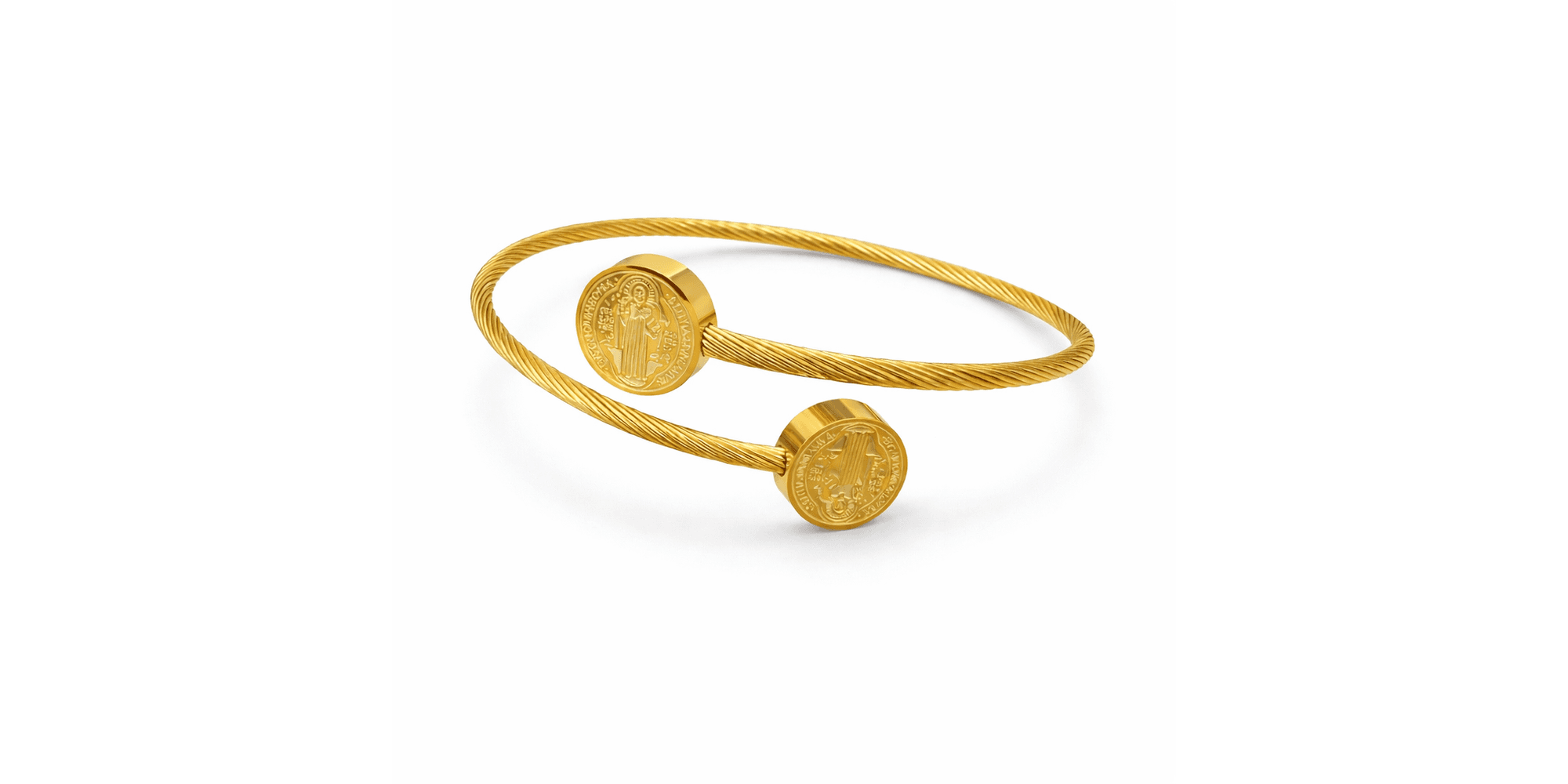 Pulseira Bracelete Regulável São Bento Aço Dourado.