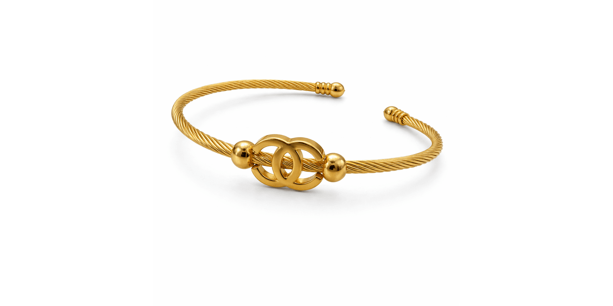 Pulseira Bracelete Regulável Chanel Aço Dourado.