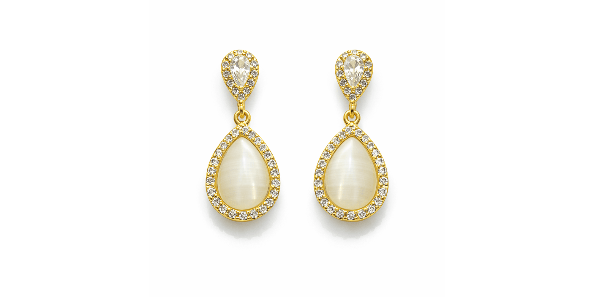 Brinco Gota Perolado Cravejado Hipoalergênico Banhado a Ouro 18K