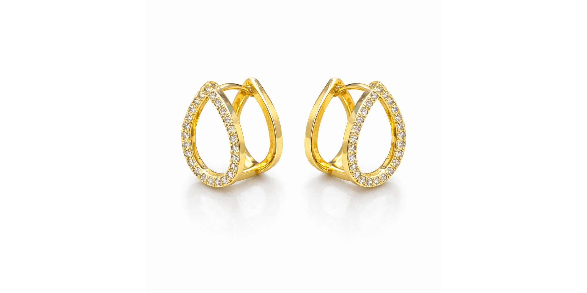 Brinco Gota DuoFace Cravejado Hipoalergênico Banhado a Ouro 18K