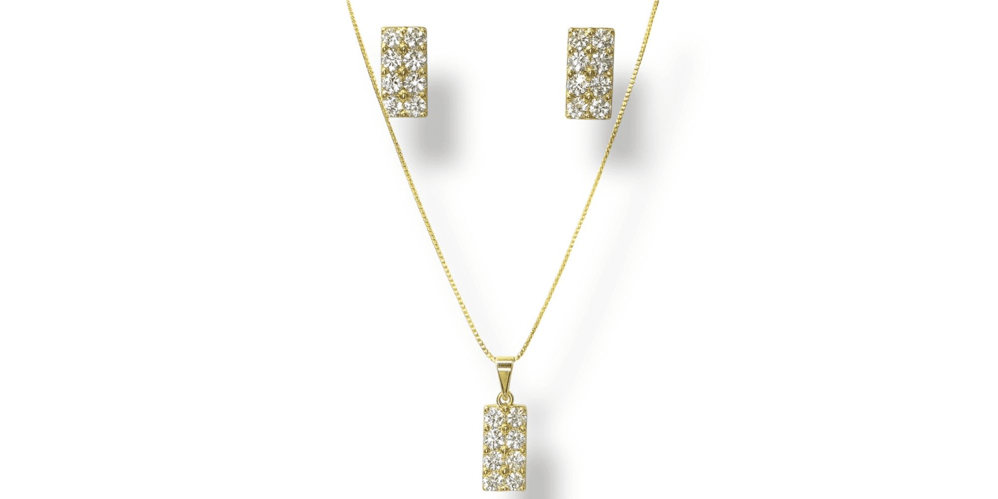 Conjunto Retangular Strass Banhado A Ouro 18K
