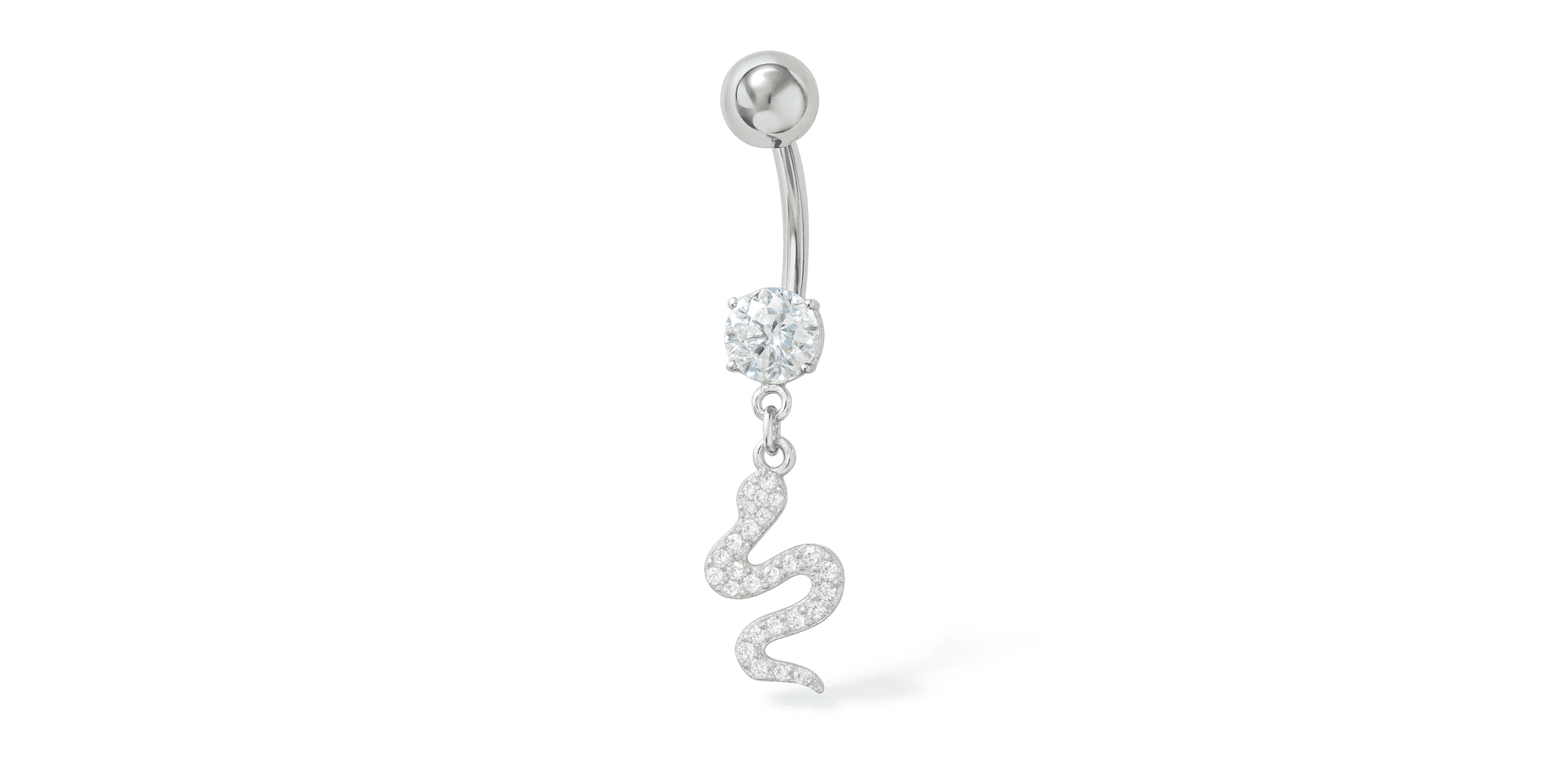 Piercing Umbigo Zircônia Pingente Cobra Cravejado Aço Inoxidável