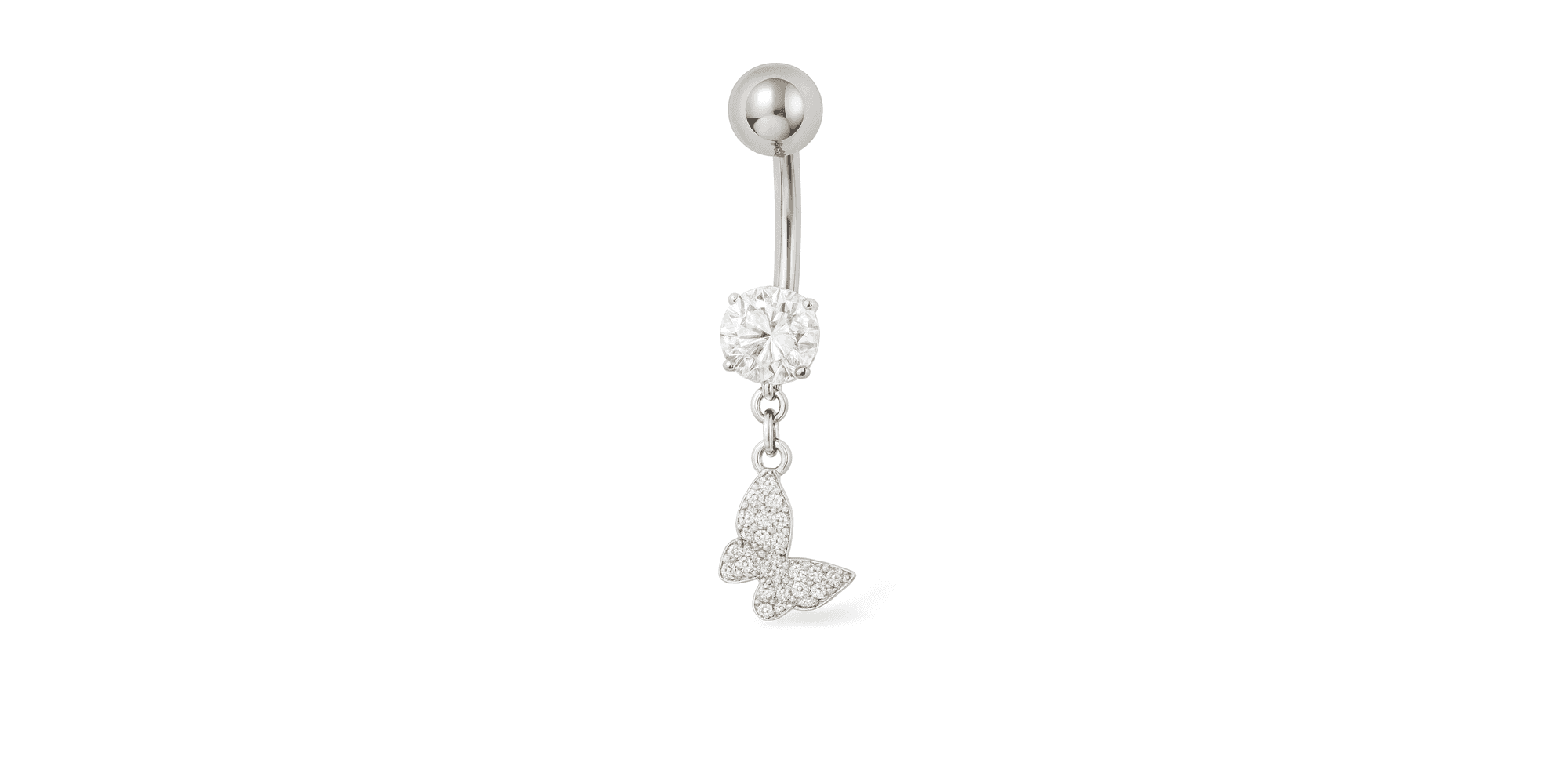 Piercing Umbigo Zircônia Pingente Borboleta Cravejado Aço Inoxidável