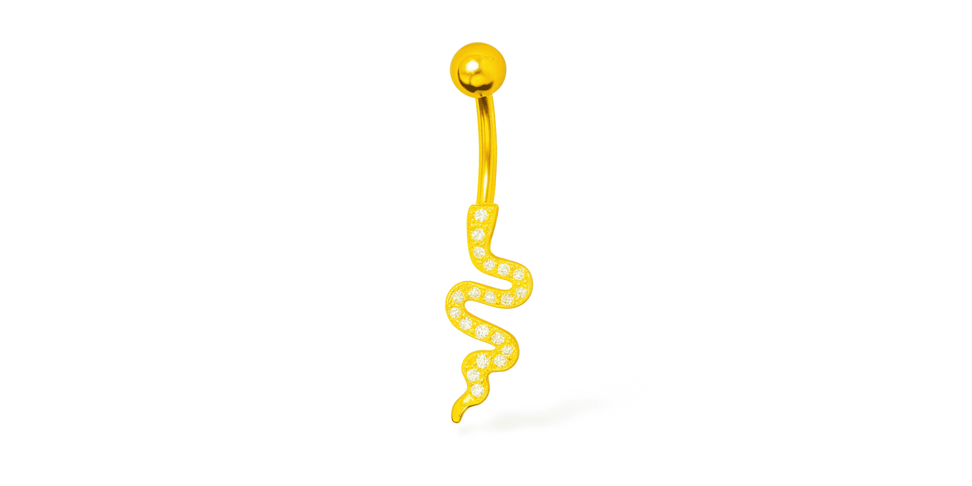 Piercing Umbigo Zircônia Pingente Cobra Cravejado Aço Dourado
