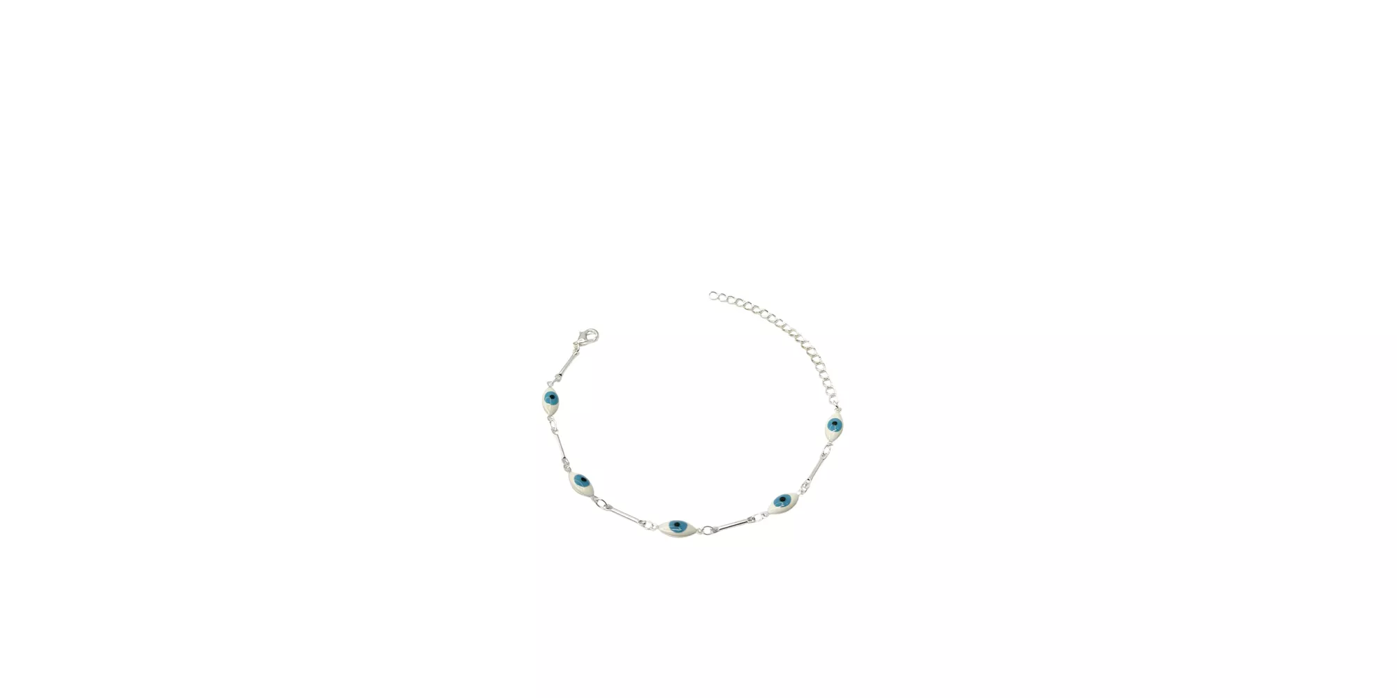 Pulseira Olho Grego Terceiro Branco Azul Claro Grande Palito Banhado A Prata 925 