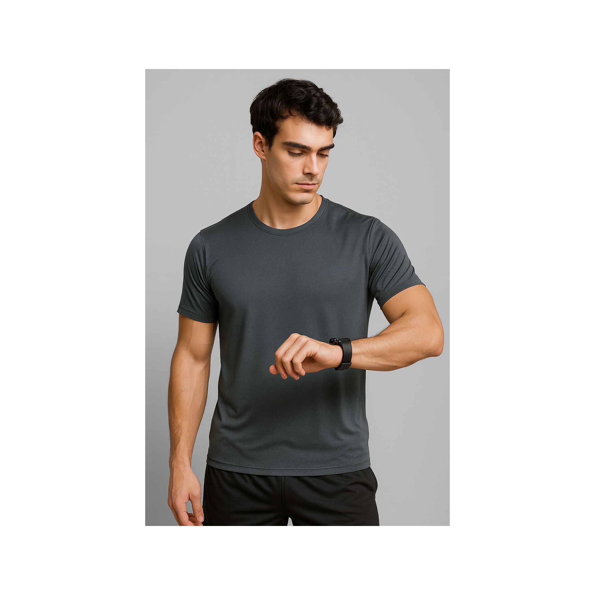 Camiseta Fitness CInza Masculina 100% Poliamida – Toque Gelado, Leveza Extrema
