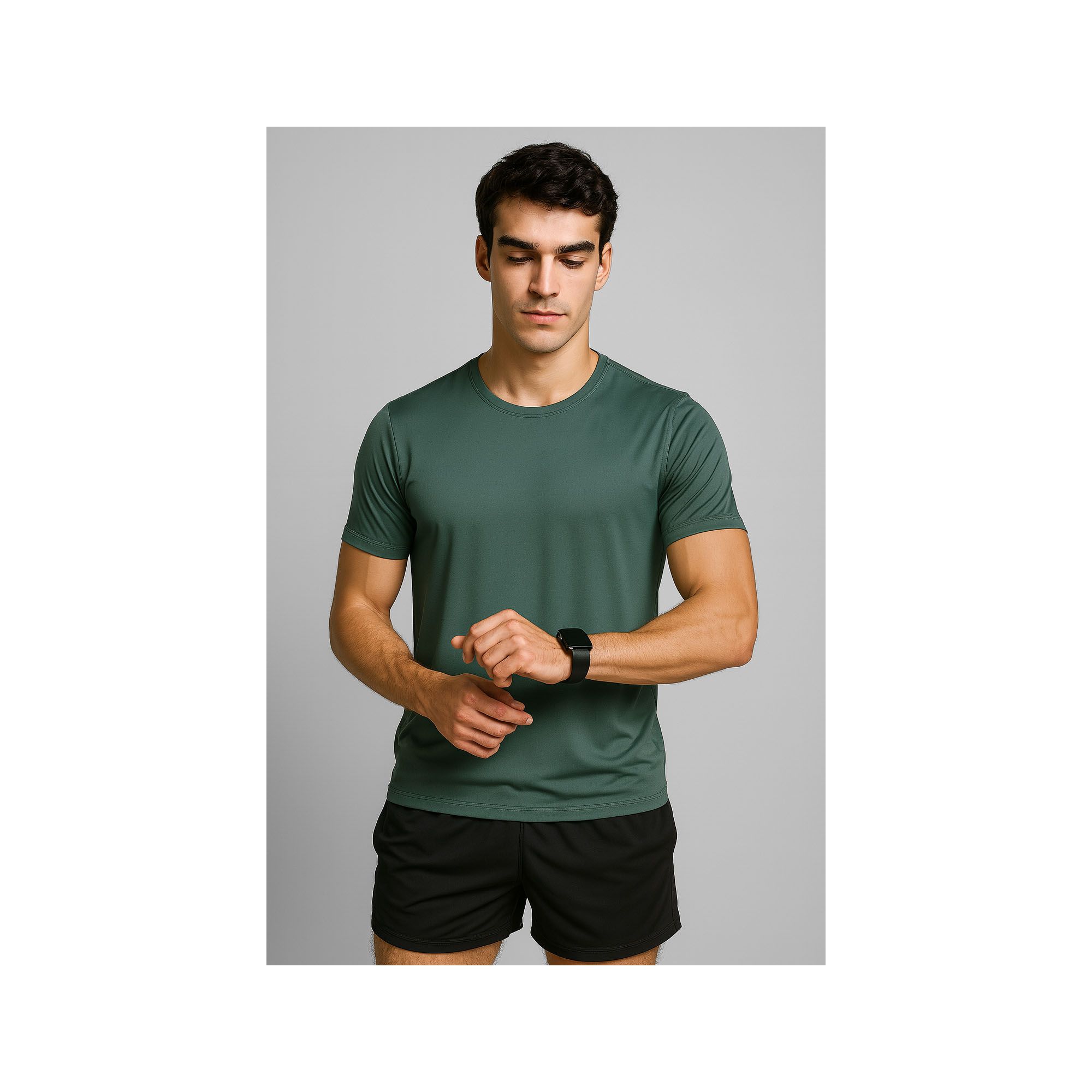 Camiseta Fitness Verde Masculina 100% Poliamida – Toque Gelado, Leveza Extrema