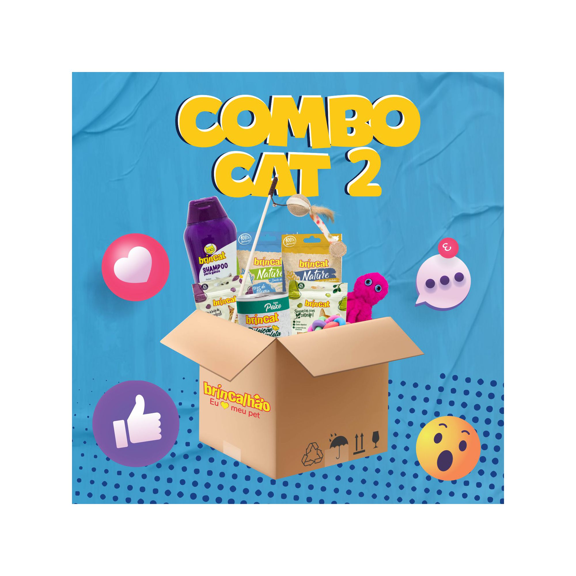 Kit Cat 2 Mix Petiscos Shampoo e Brinquedos Para Gatos Brincat 