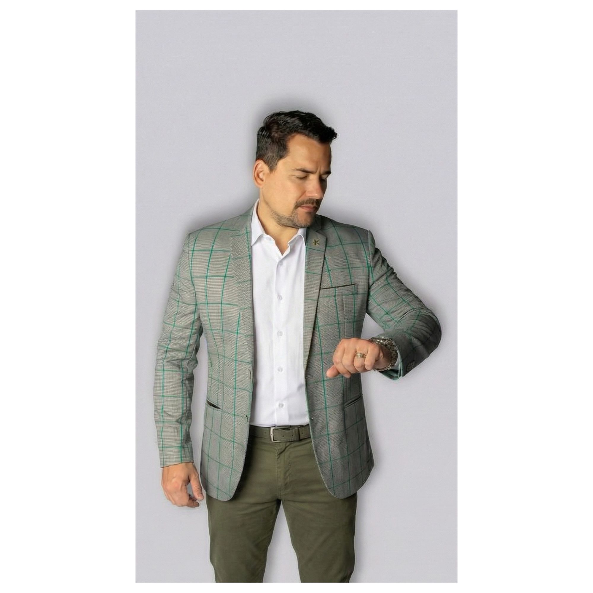 Blazer Cinza Quadriculado Slim em Poliviscose - Ki... - King Ternos