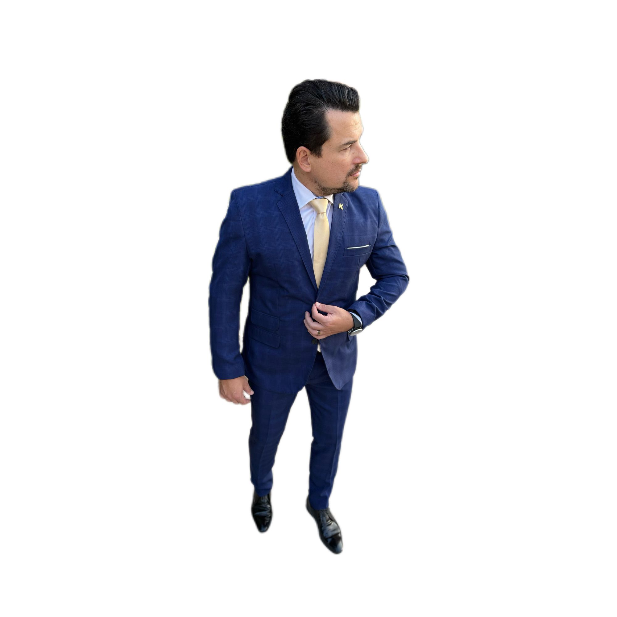 Costume Príncipe de Gales Azul Denim - Linha Premi... - King Ternos