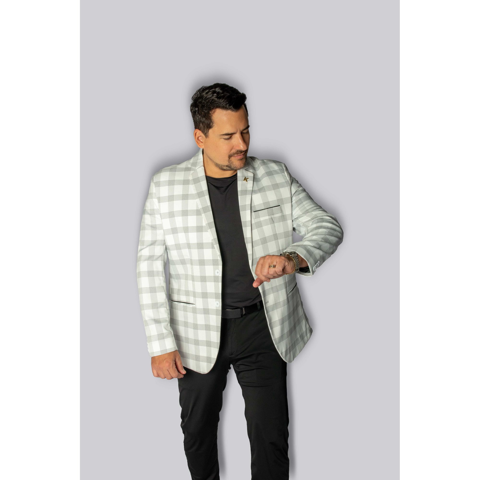 Blazer Branco Xadrez Slim em Poliviscose - King Te... - King Ternos