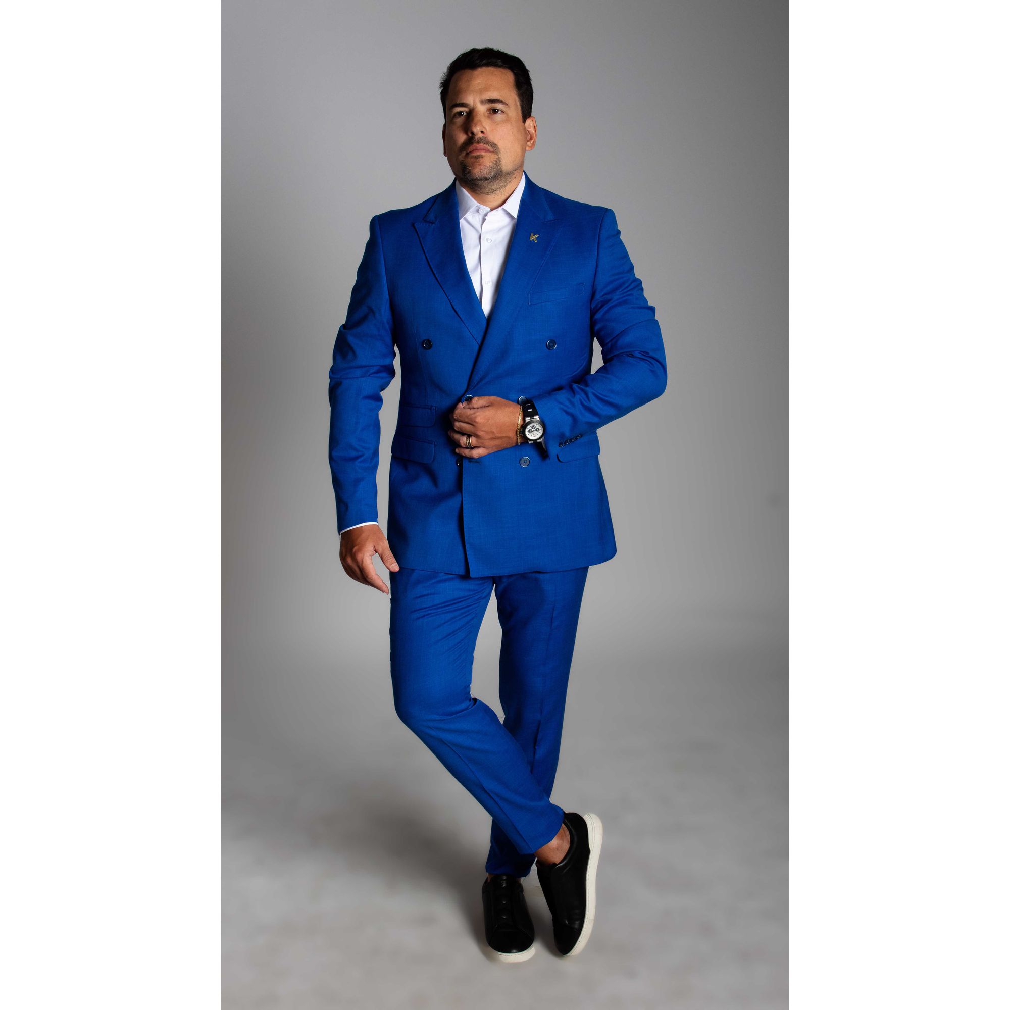 Costume Azul Royal Slim Transpassado em Lã Fria 10... - King Ternos