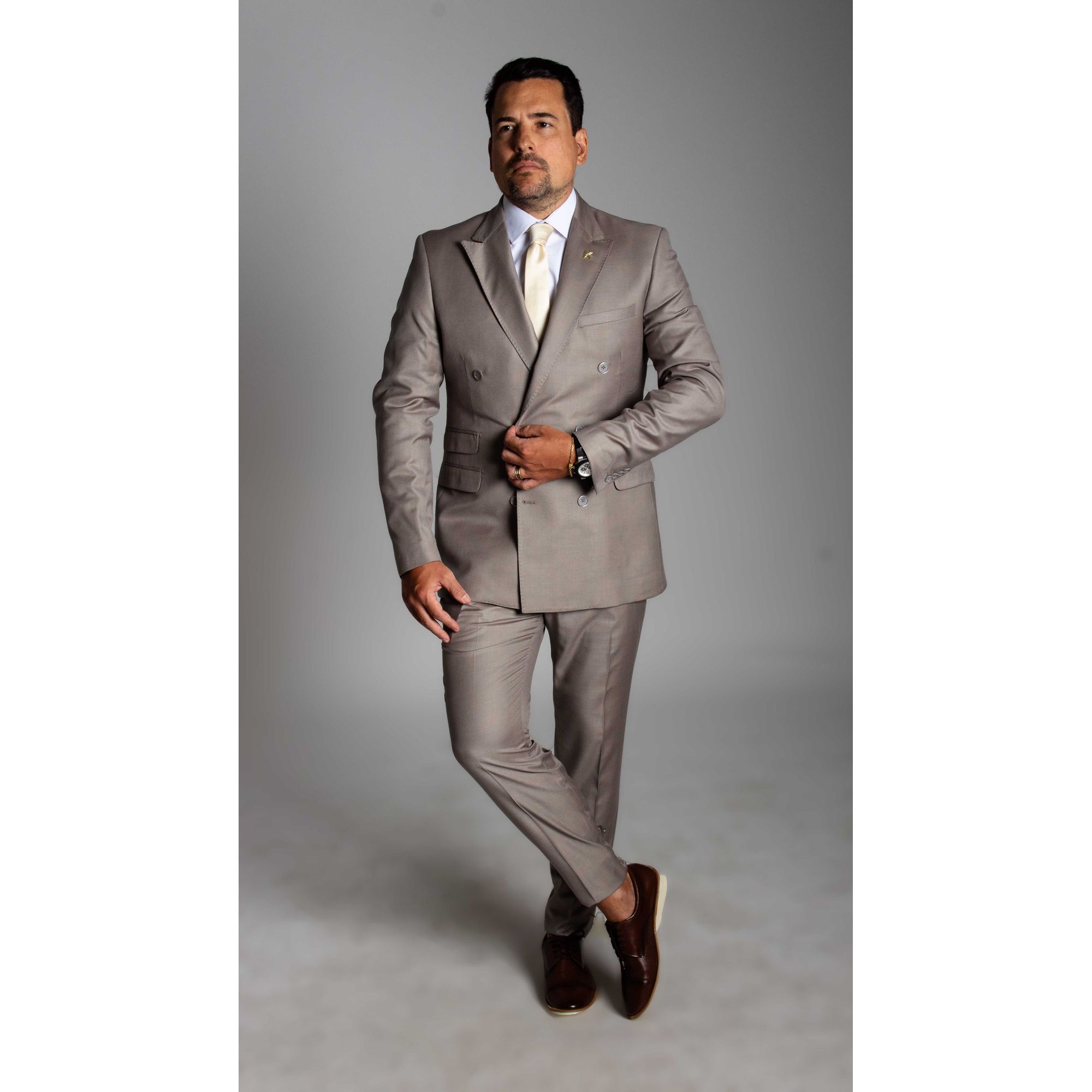 Costume Caqui Slim Transpassado em Lã Fria 100 Fio... - King Ternos