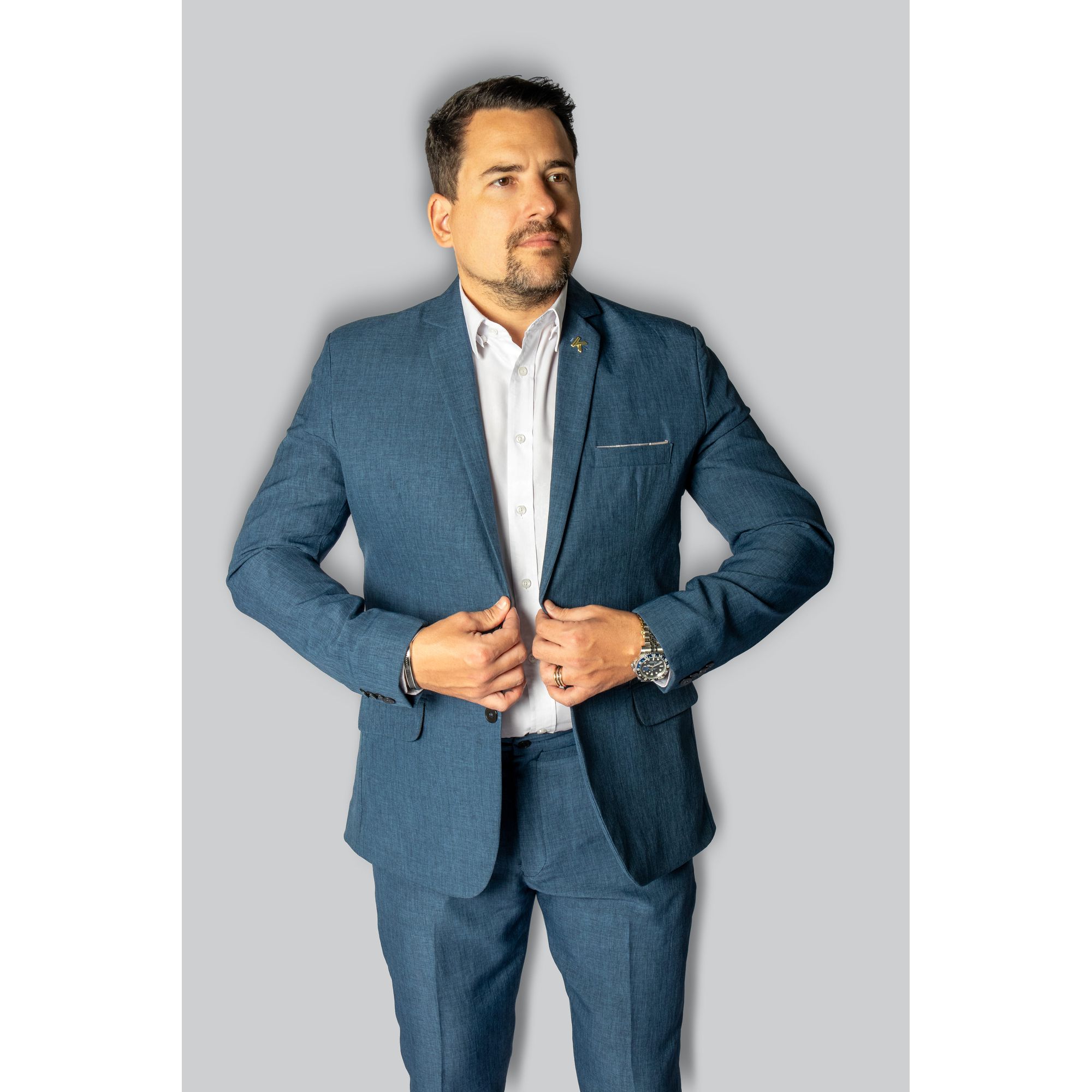 Costume Azul Acinzentado Slim em Microfibra - King... - King Ternos