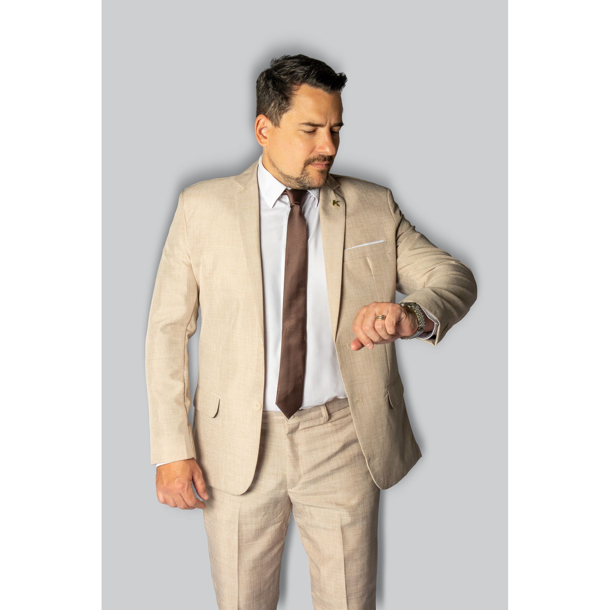 Costume Bege Slim em Microfibra - King Ternos - 00... - King Ternos