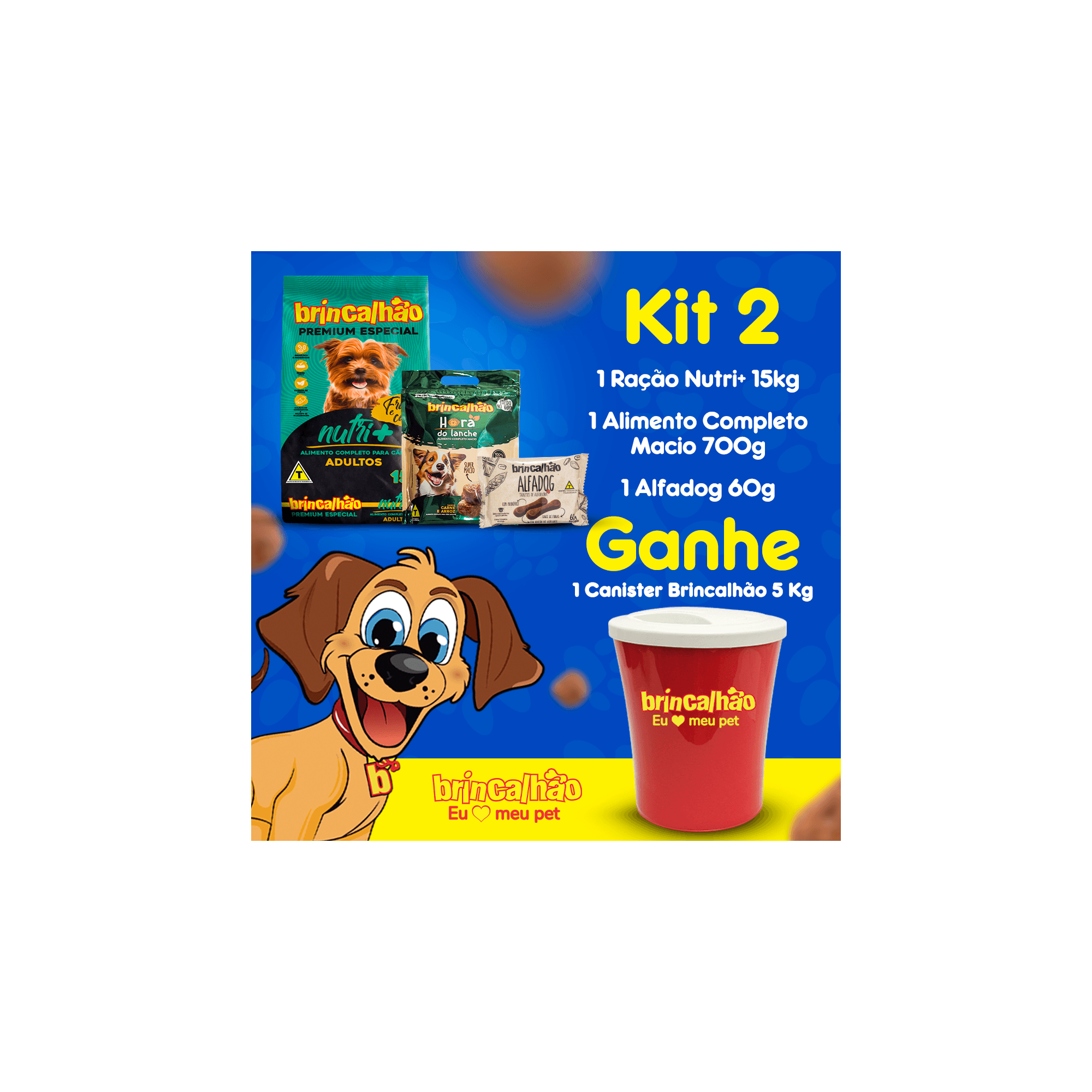 Kit 1 Ração Nutri +15 kg Para Cachorro + Alimento Completo 700 G 1 Alfadog 60 G Petisco para cachorro e Ganhe 1 Canister Brincalhão 