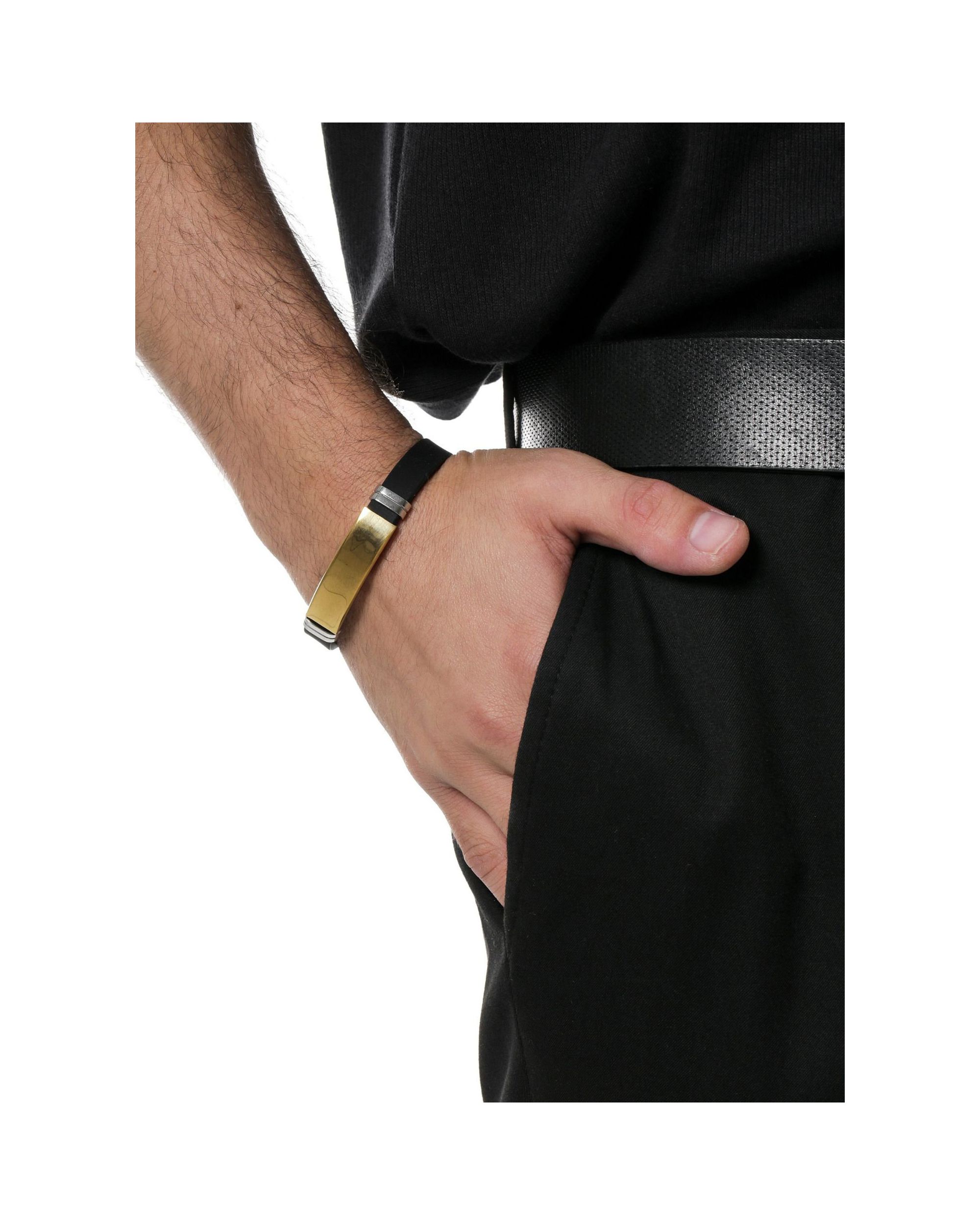 Pulseira Masculina Silicone com Detalhe Placa Lisa 