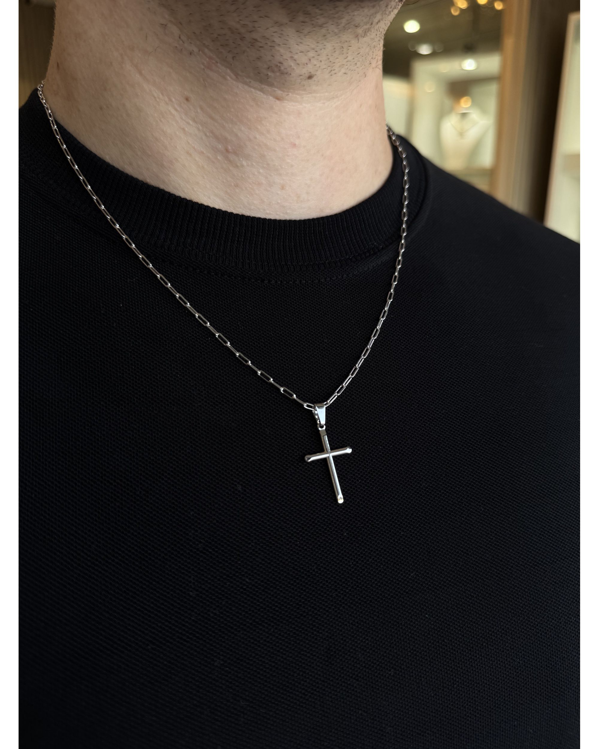 Colar Masculino Elos Ovais com Cruz Lisa