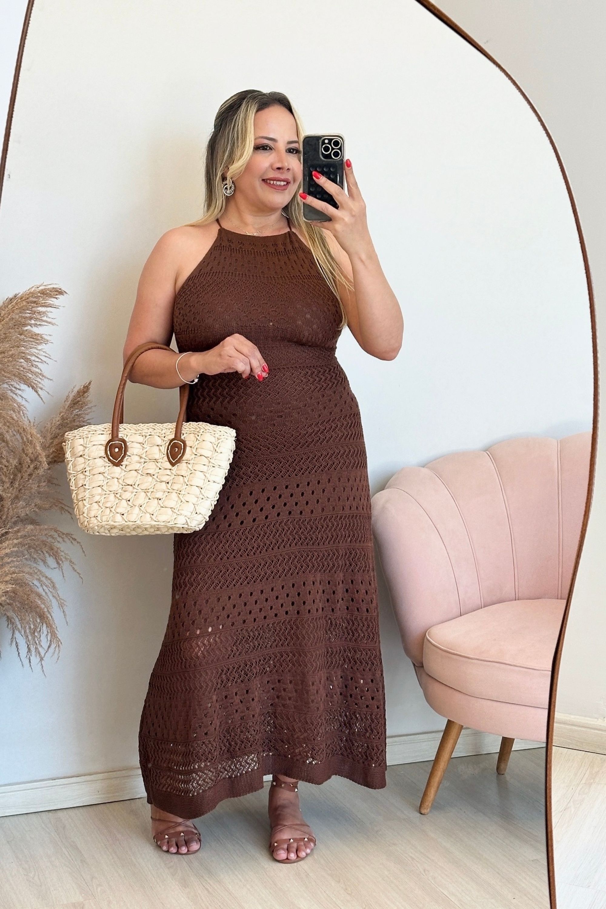 Vestido de tricô Lia - Marrom - Vanessa Marques Boutique