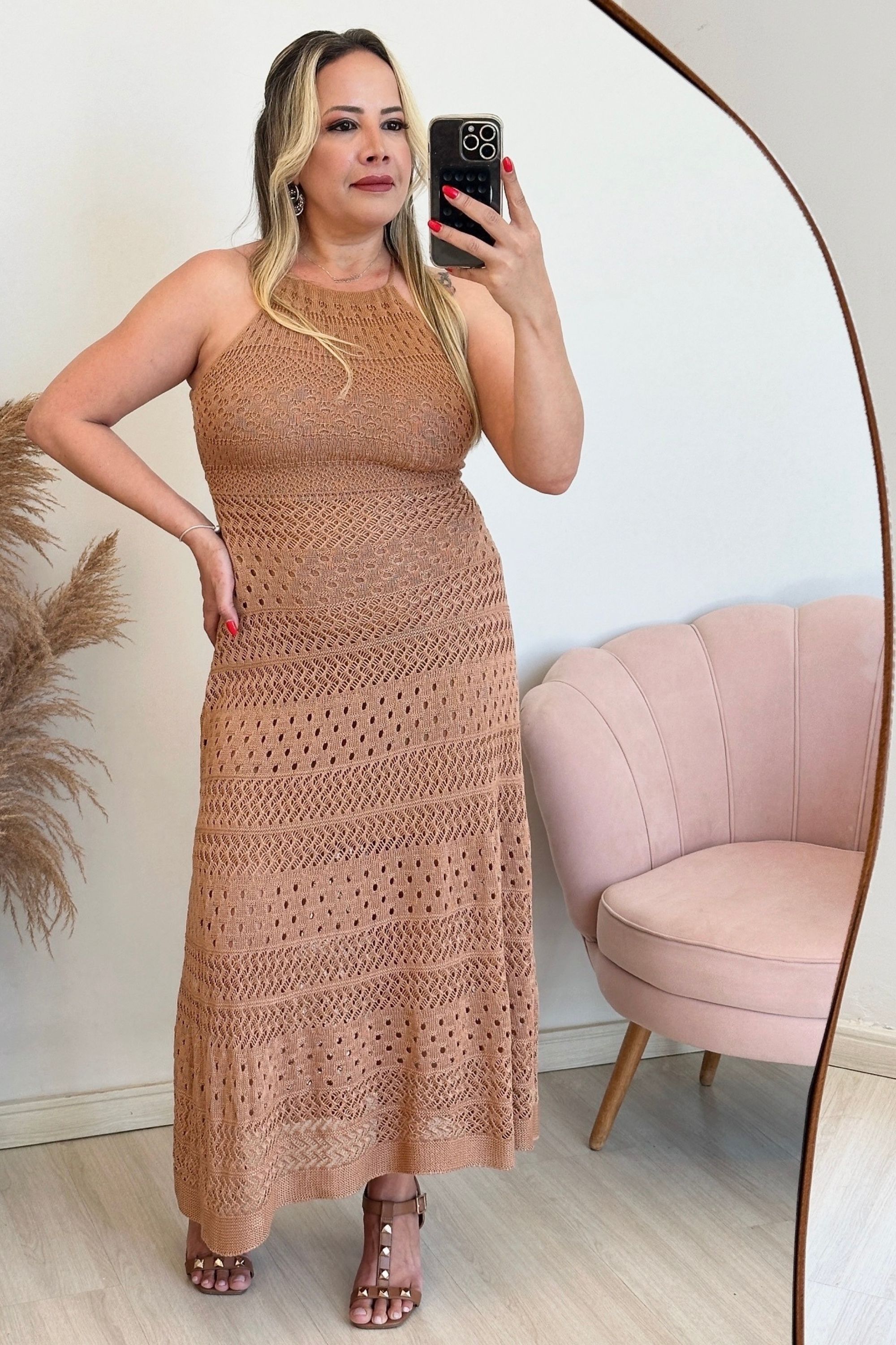 Vestido de tricô Lia - Nude - Vanessa Marques Boutique