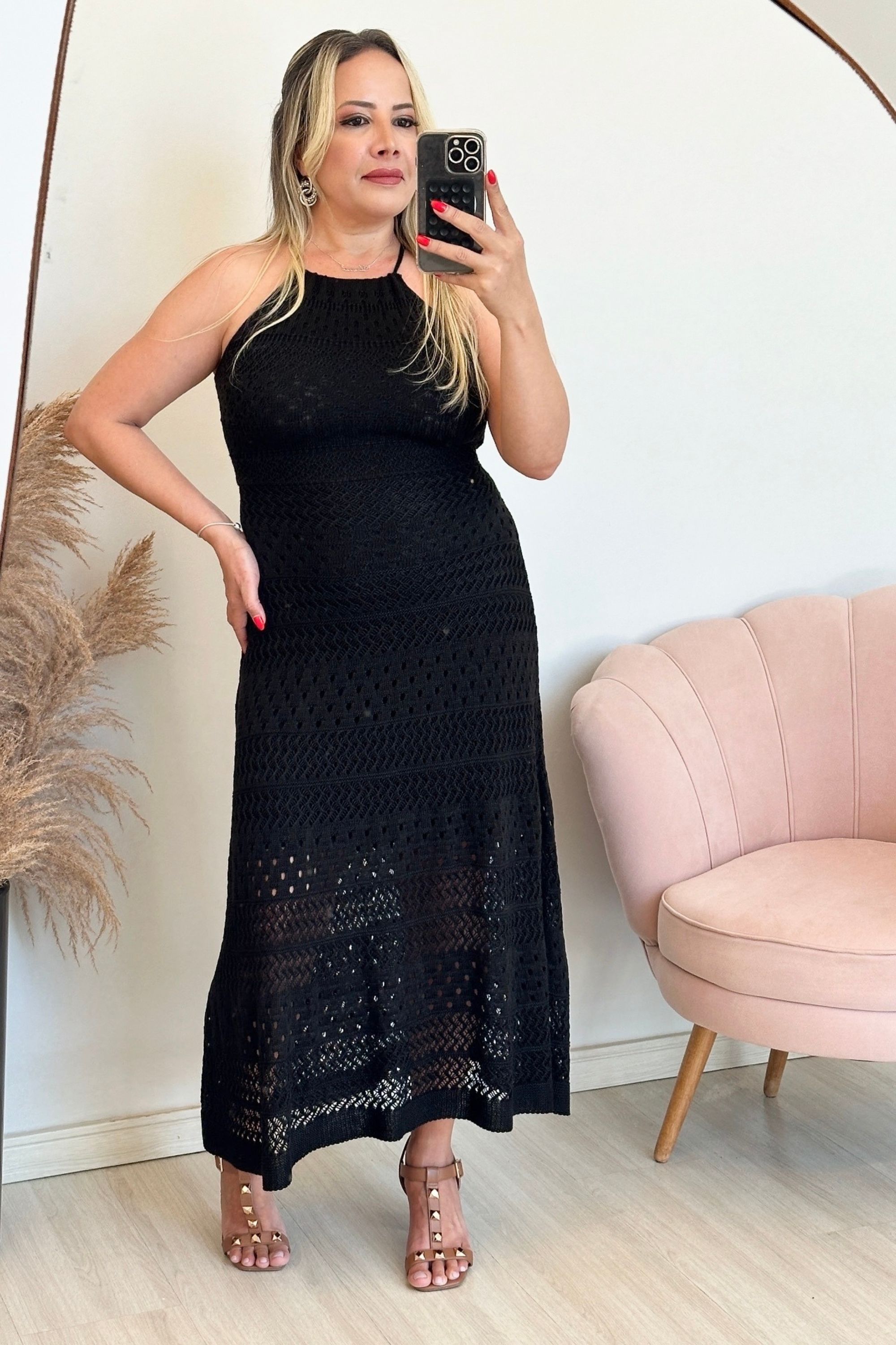 Vestido de tricô Lia -Preto - Vanessa Marques Boutique