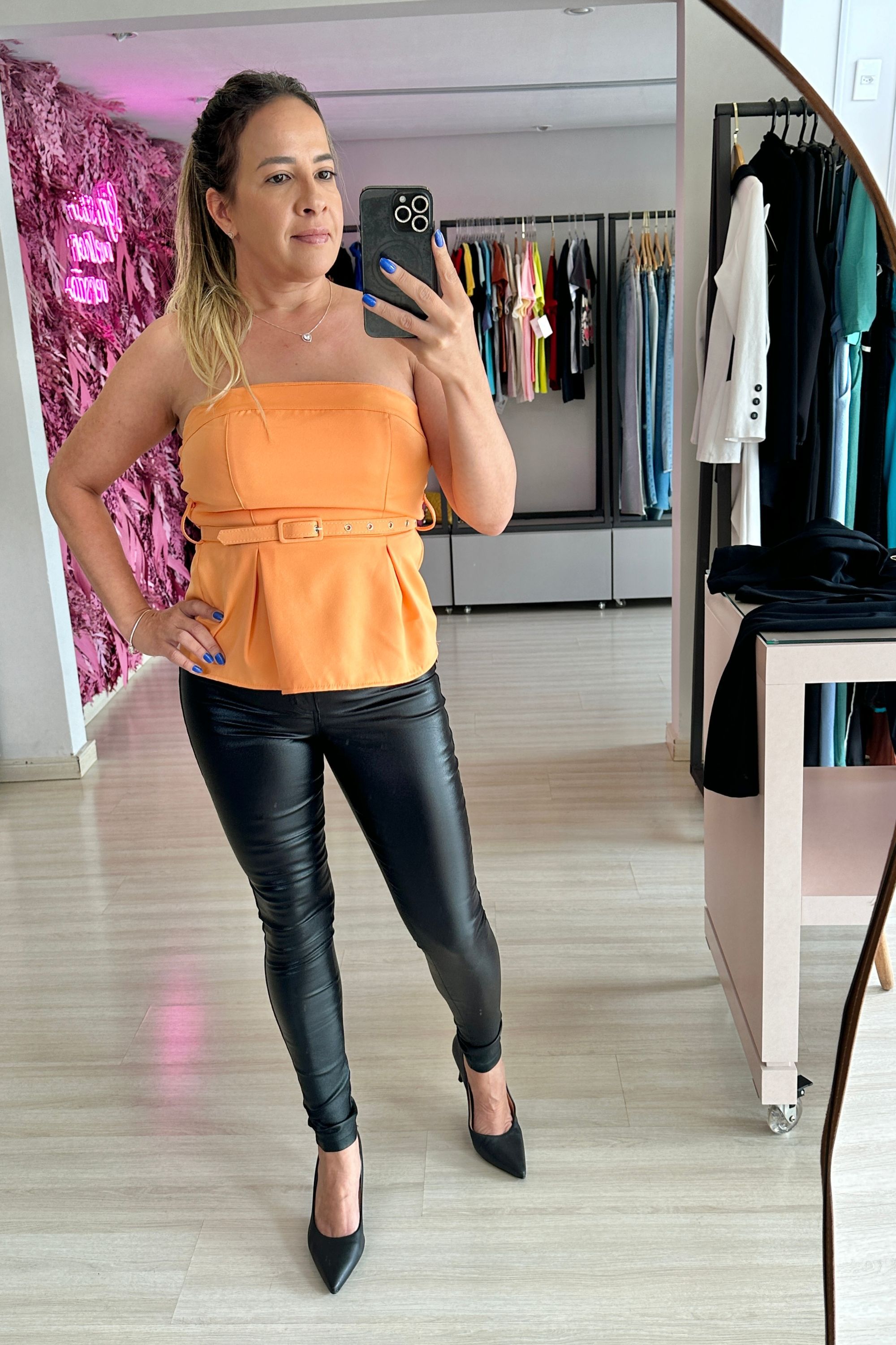 Blusa Tomara Que Caia Com Cinto Leni Laranja - Vanessa Marques Boutique