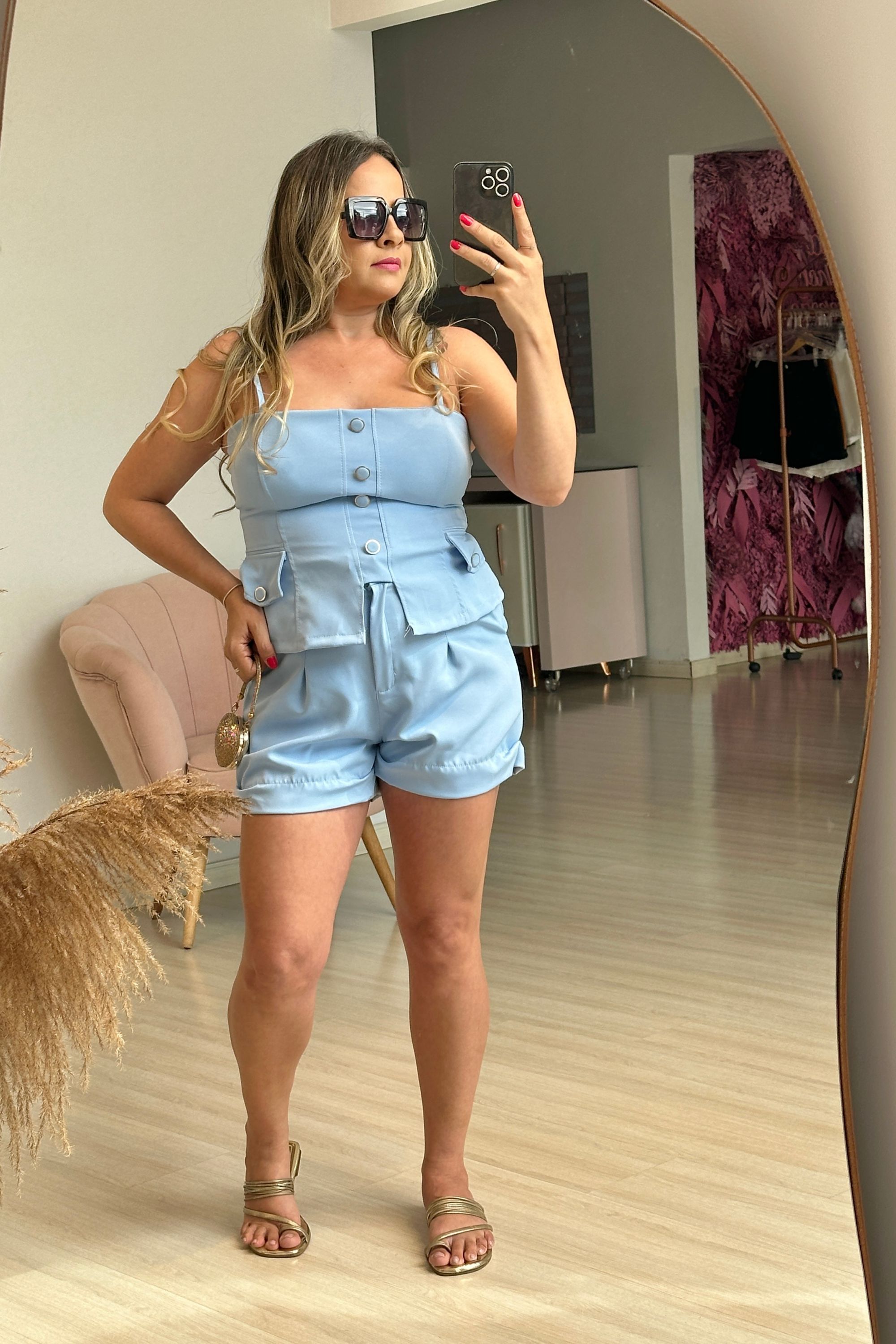 Conjunto alfaiataria selena azul bebe - Vanessa Marques Boutique