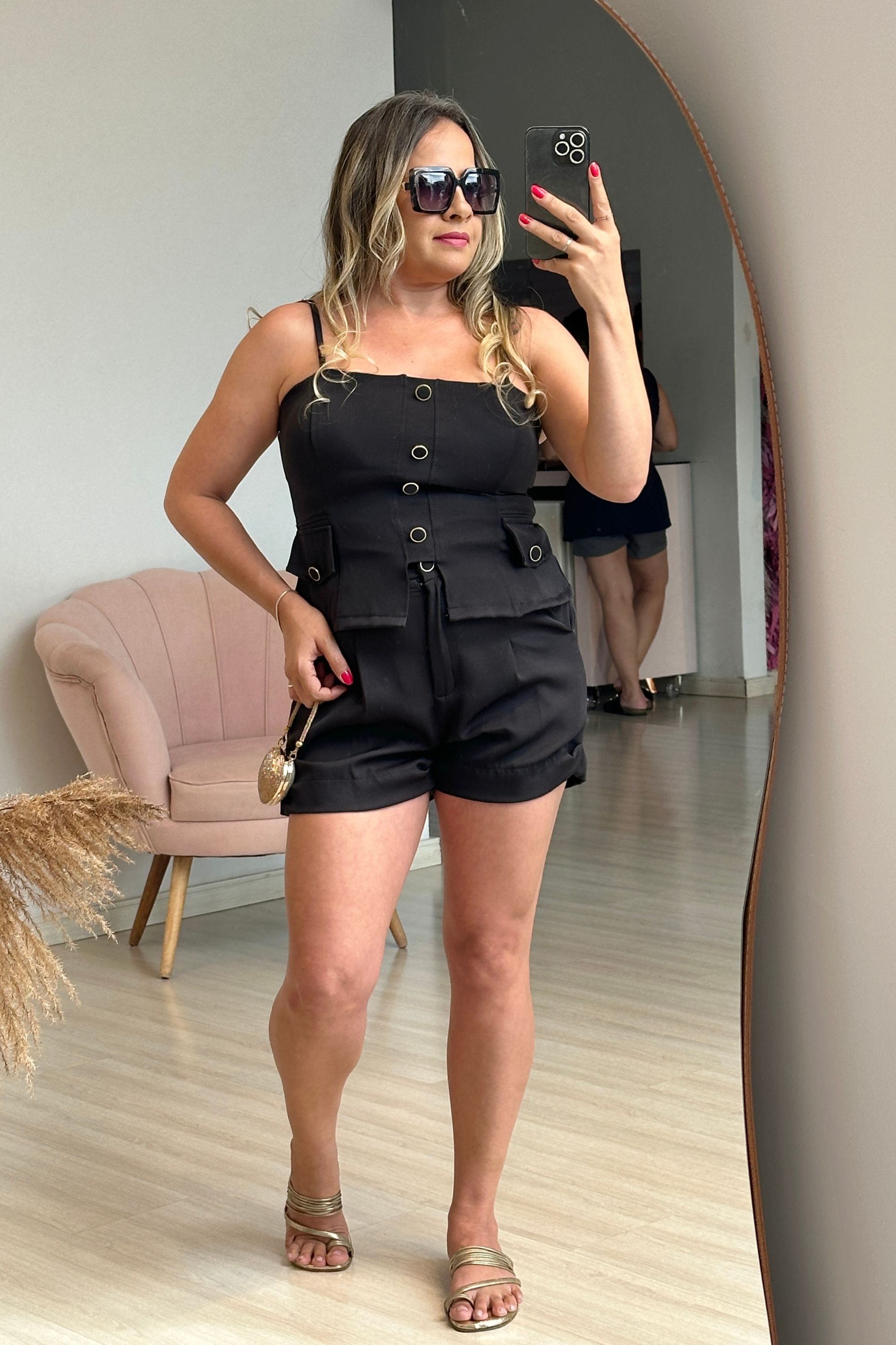Conjunto Alfaiataria Selena Preto - Vanessa Marques Boutique