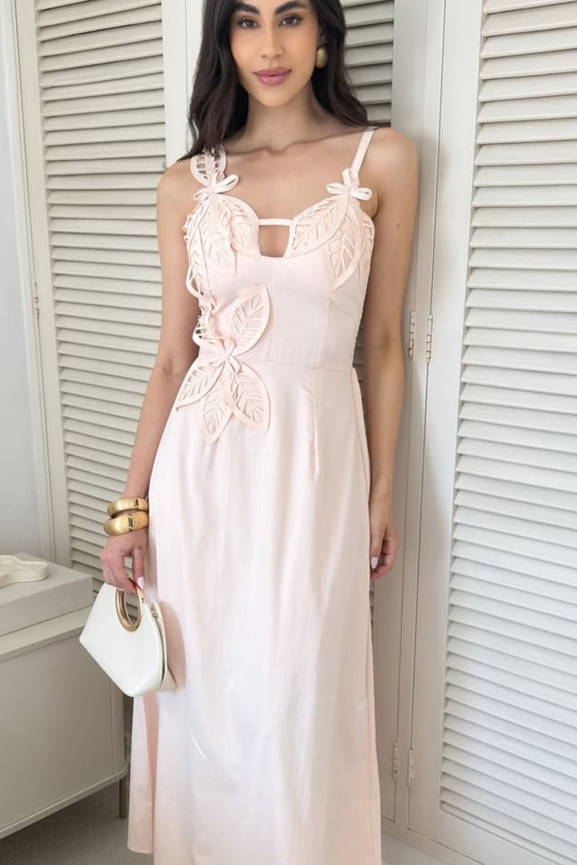 Vestido detalhe de flor 3D - Salmão - Vanessa Marques Boutique